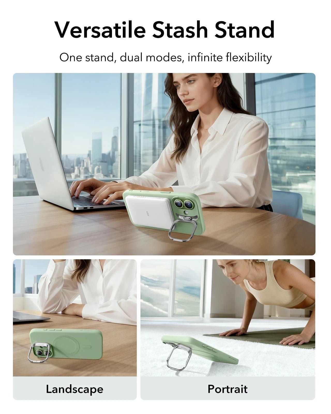 ESR iPhone 17 Silicone Magsafe Case with Stand Sage Green Versatile Stash Stand