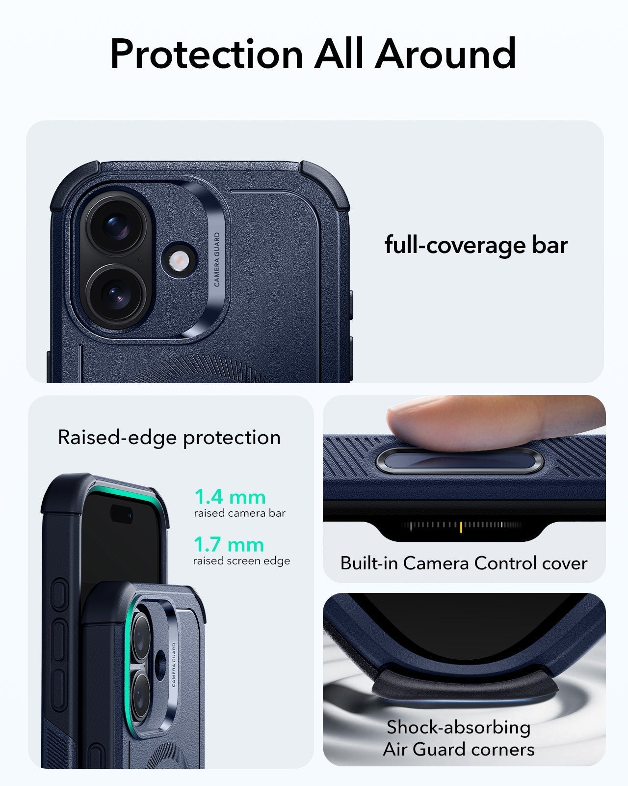ESR iPhone 17 Cyber Tough Magsafe Case with Camera Control Blue Raised Edge Protection