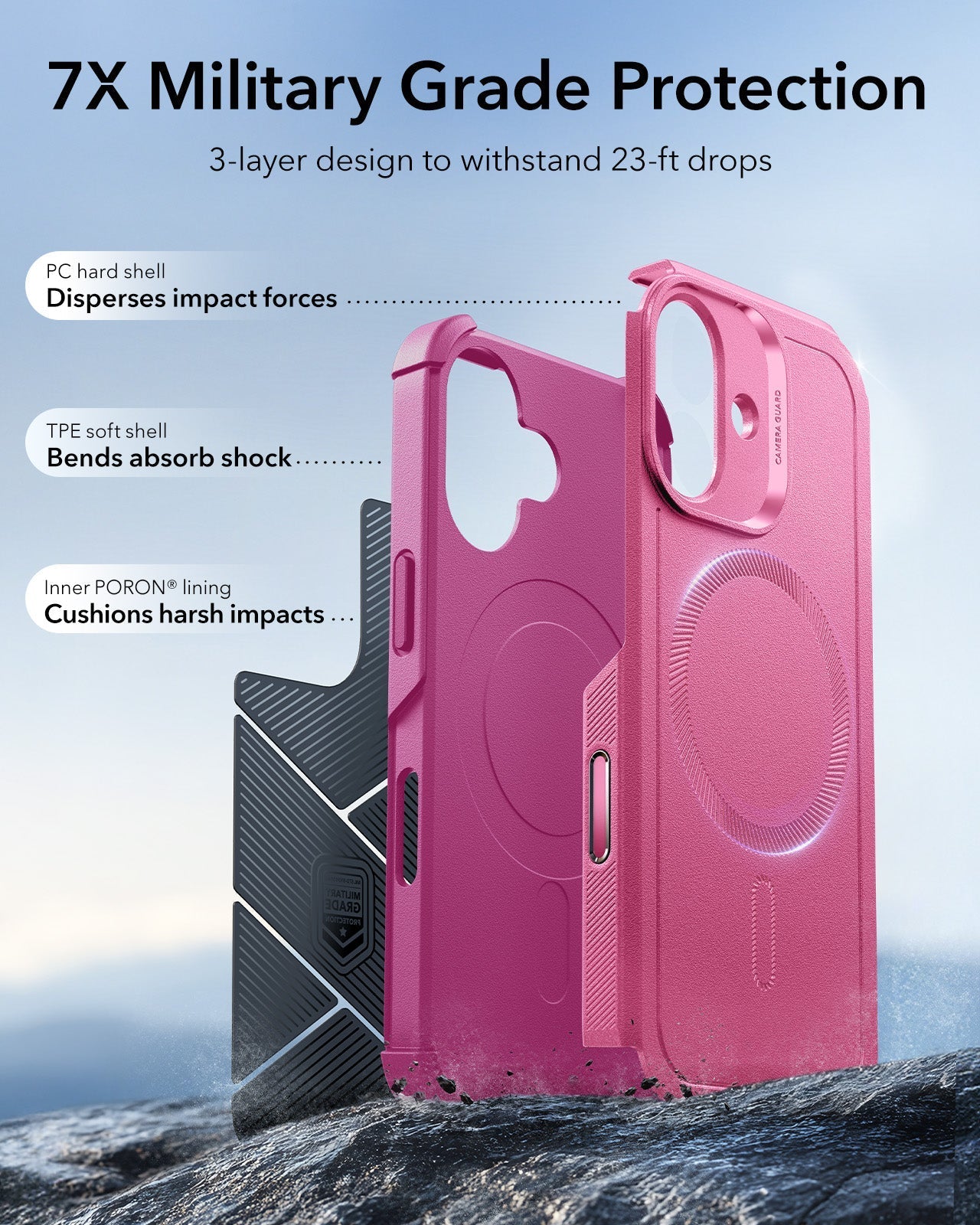 ESR iPhone 17 Cyber Tough Magsafe Case with Camera Control Pink Military Grade Protection
