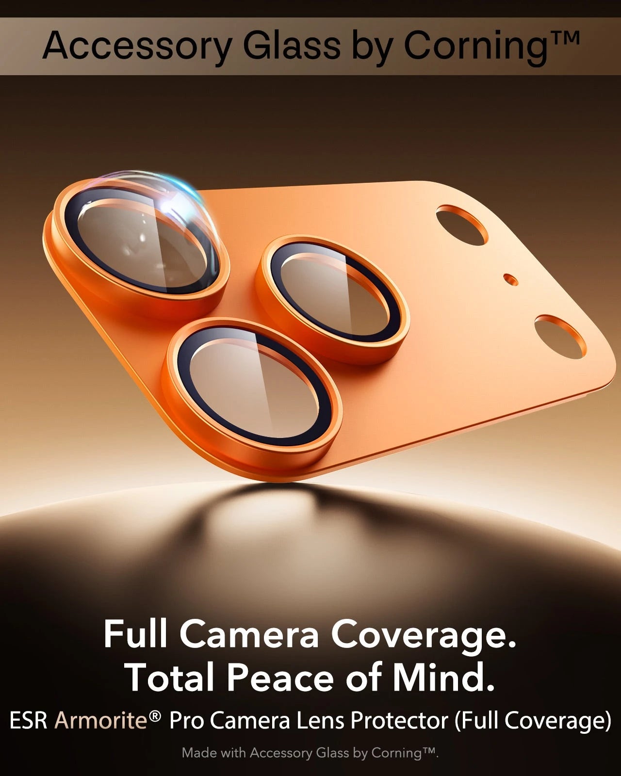 ESR iPhone 17 Pro Corning Glass Camera Lens Protector Orange Full Camera Coverage. Total Peace of Mind.