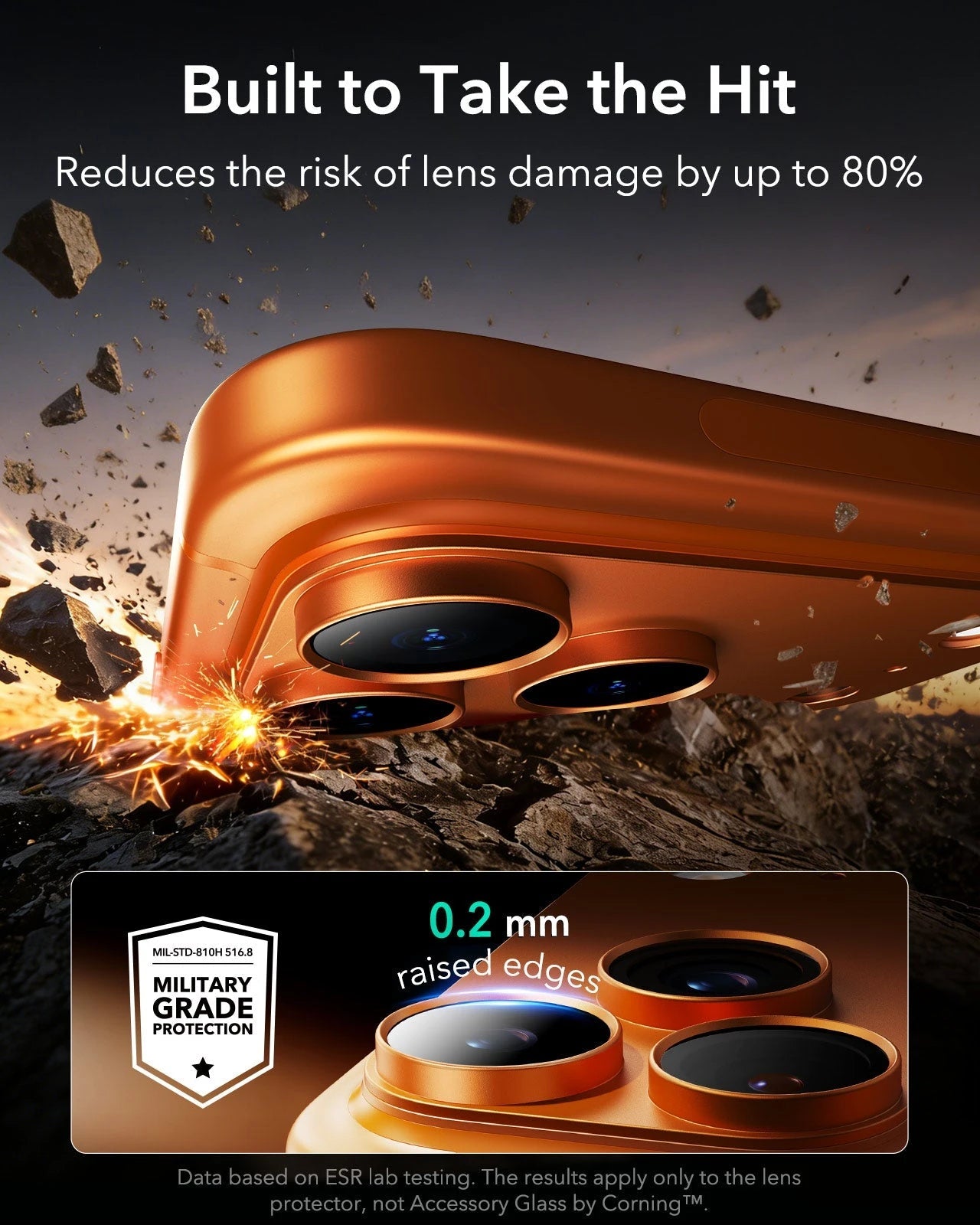 ESR iPhone 17 Pro Corning Glass Camera Lens Protector Orange Built to Take the Hit