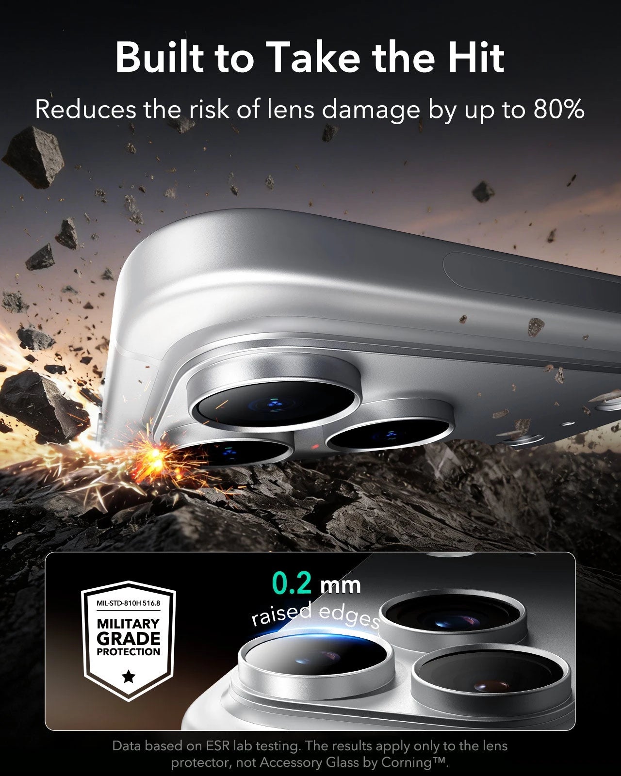 ESR iPhone 17 Pro Corning Glass Camera Lens Protector Silver Built to Take the Hit