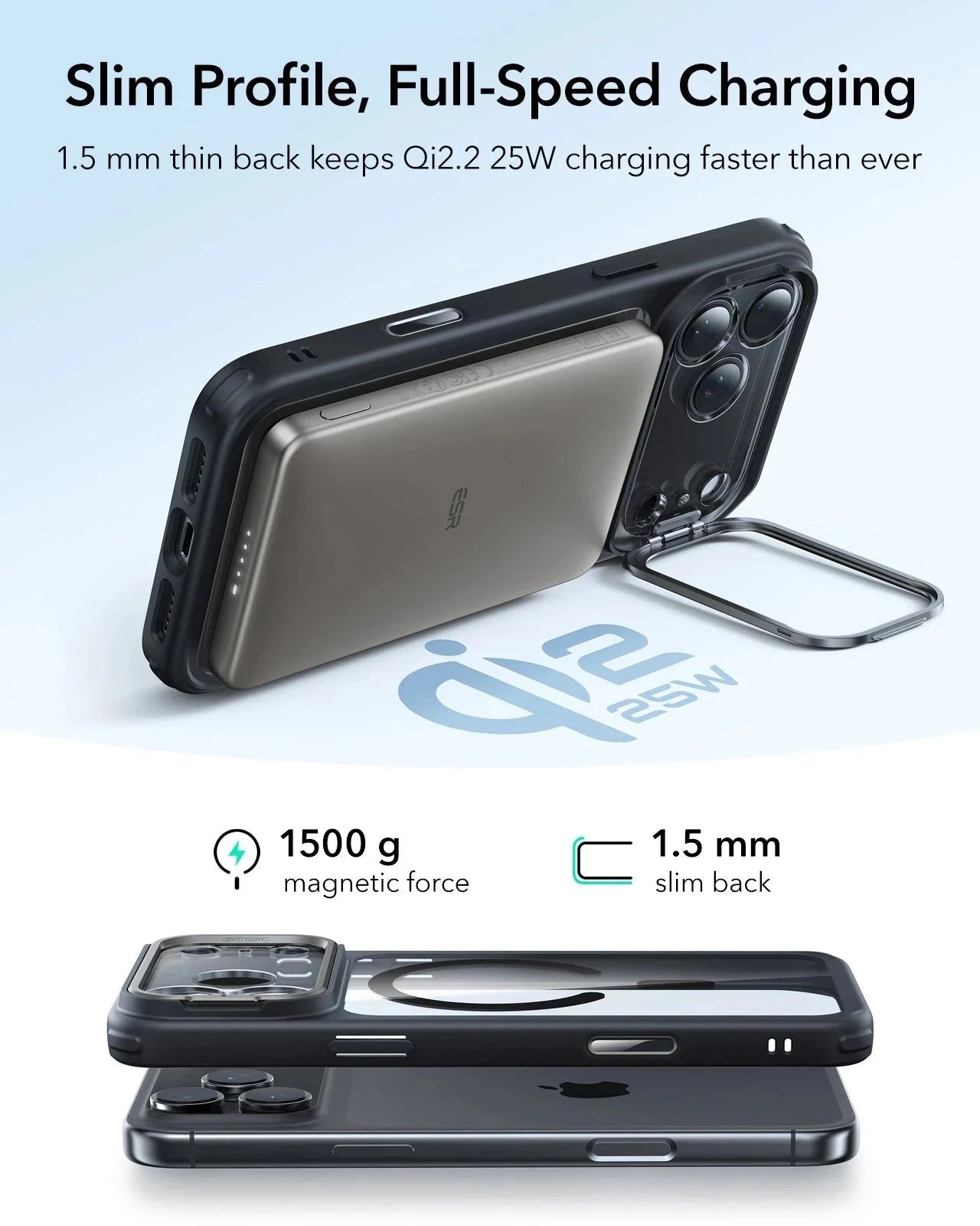 ESR iPhone 17 Pro Magsafe Case with Stand Camera Control Clear Black Wireless charging