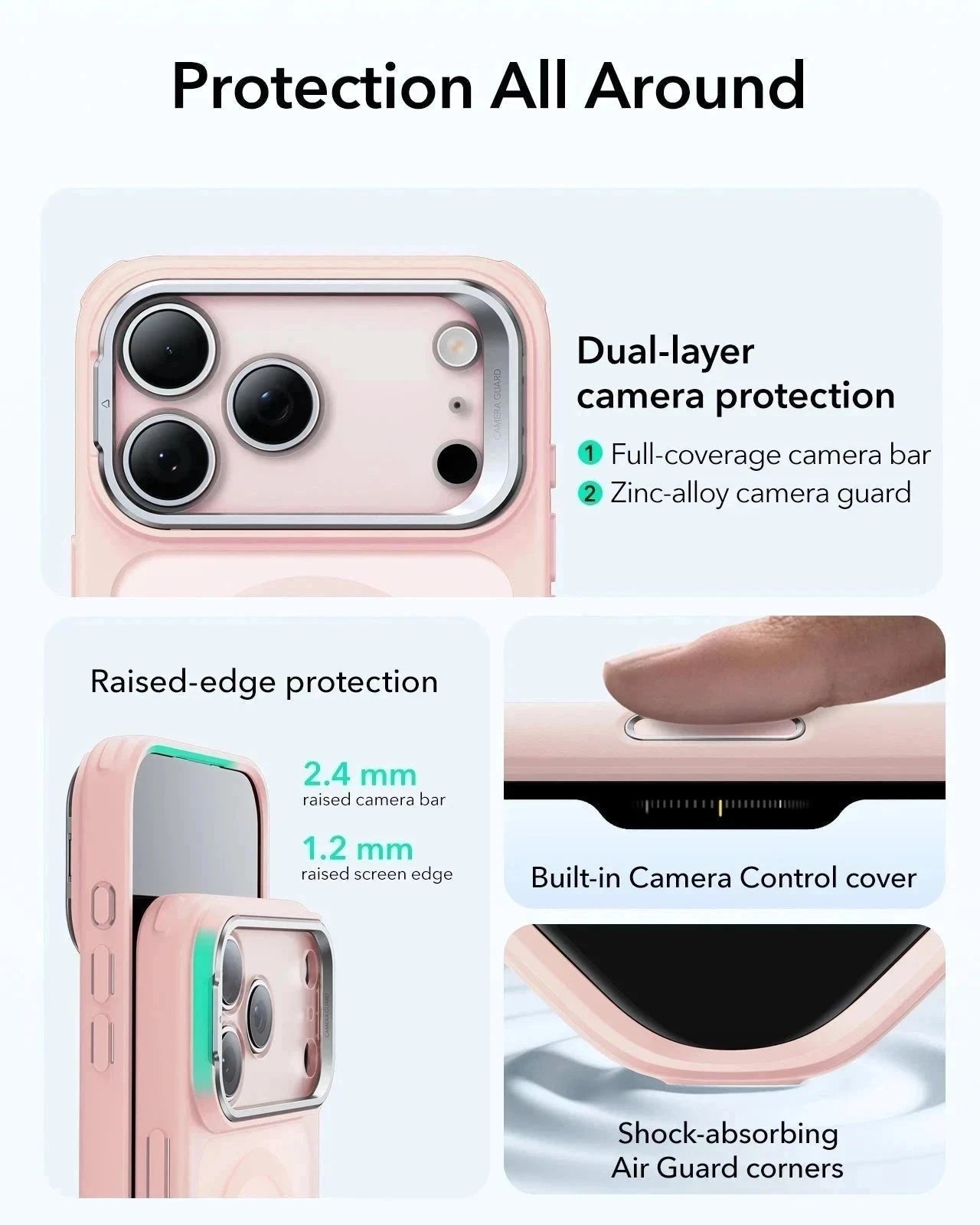 ESR iPhone 17 Pro Magsafe Case with Stand Camera Control Frosted Bubblegum Pink Raised Edge Protection