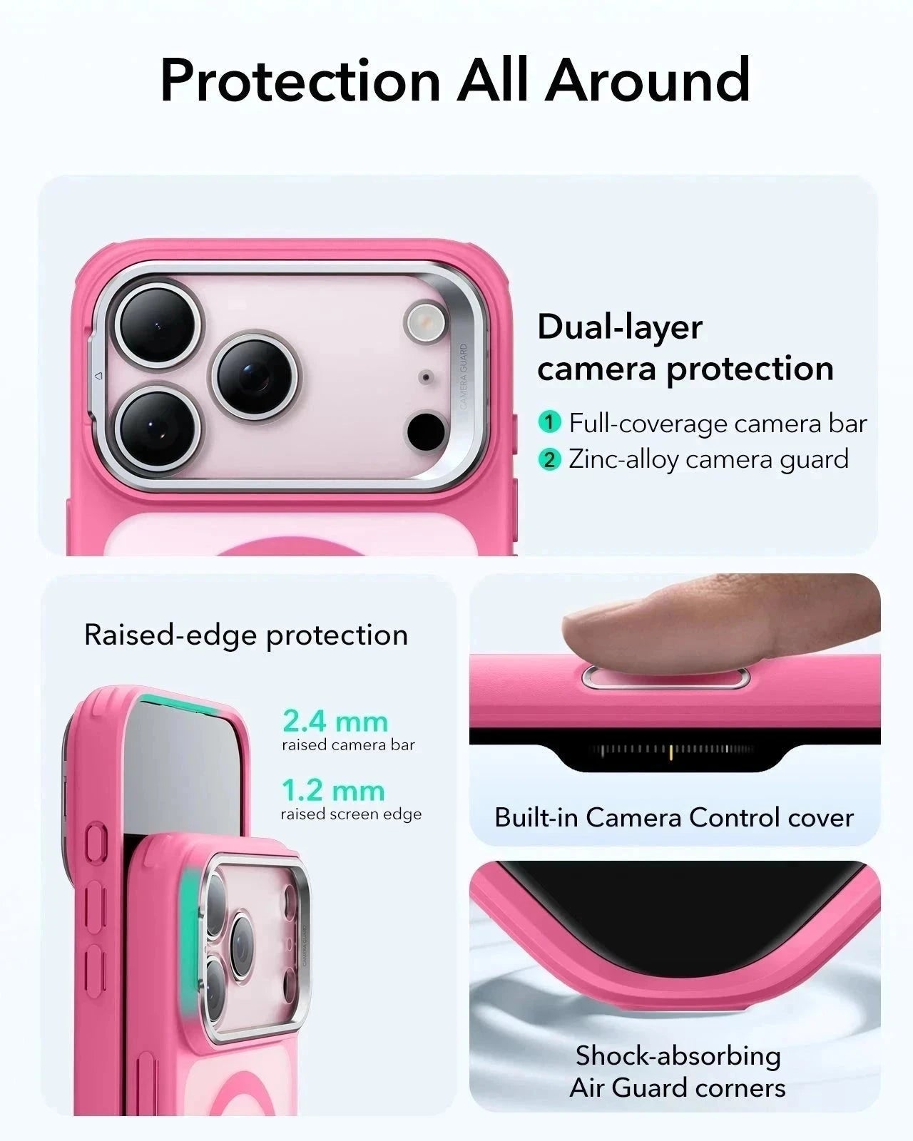 ESR iPhone 17 Pro Magsafe Case with Stand Camera Control Frosted Pink Raised Edge Protection