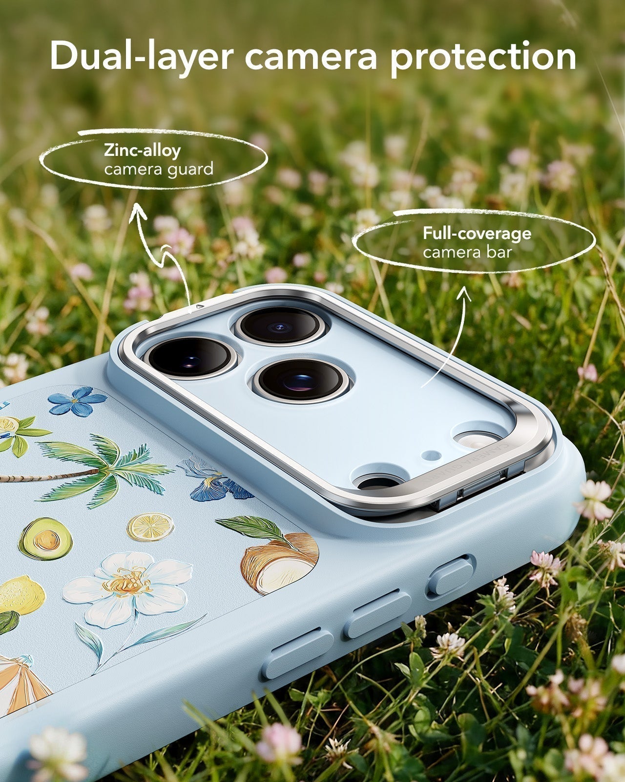 ESR Blue Floral iPhone 17 Pro Magsafe Case with Stand Dual-layer camera protection