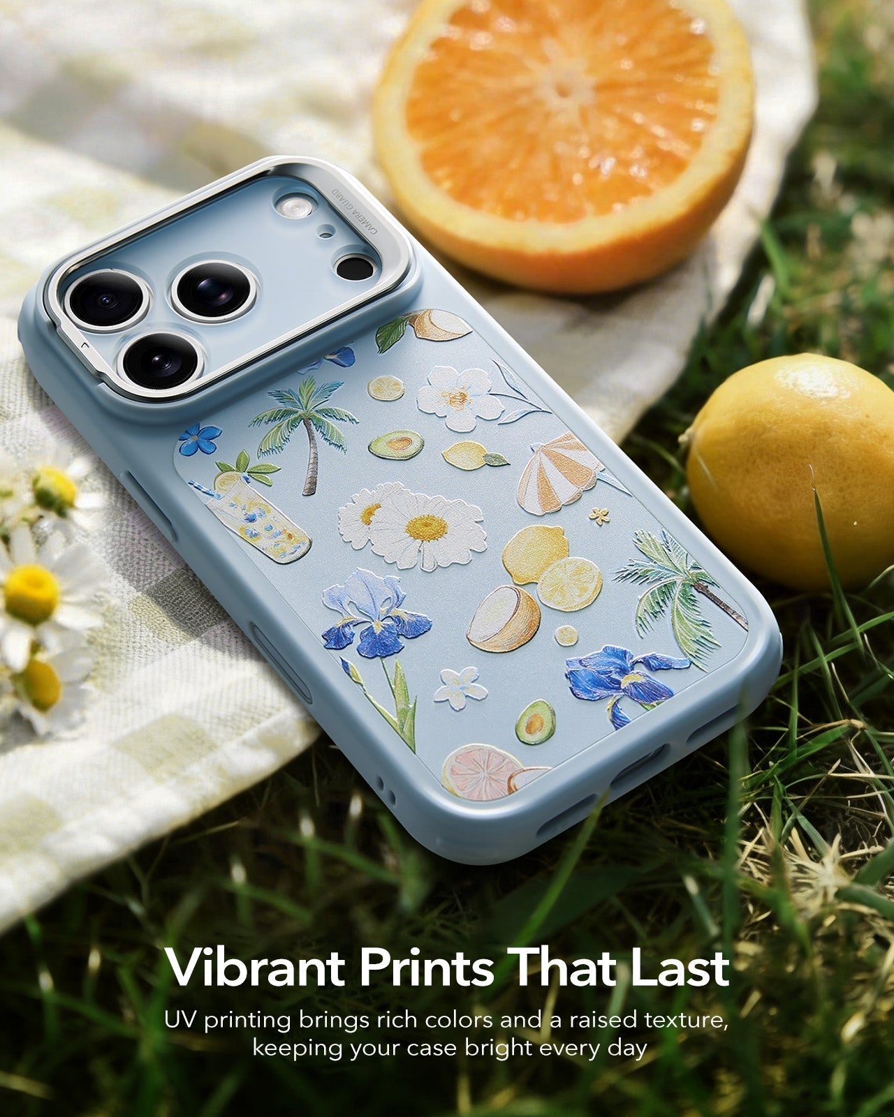 ESR Blue Floral iPhone 17 Pro Magsafe Case with Stand Vibrant Prints That Last