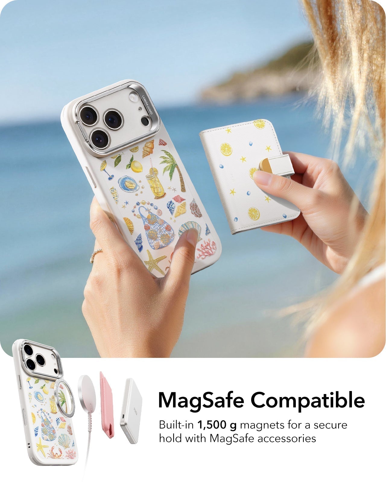 ESR White Ocean Shell iPhone 17 Pro Magsafe case with Stand MagSafe Compatible