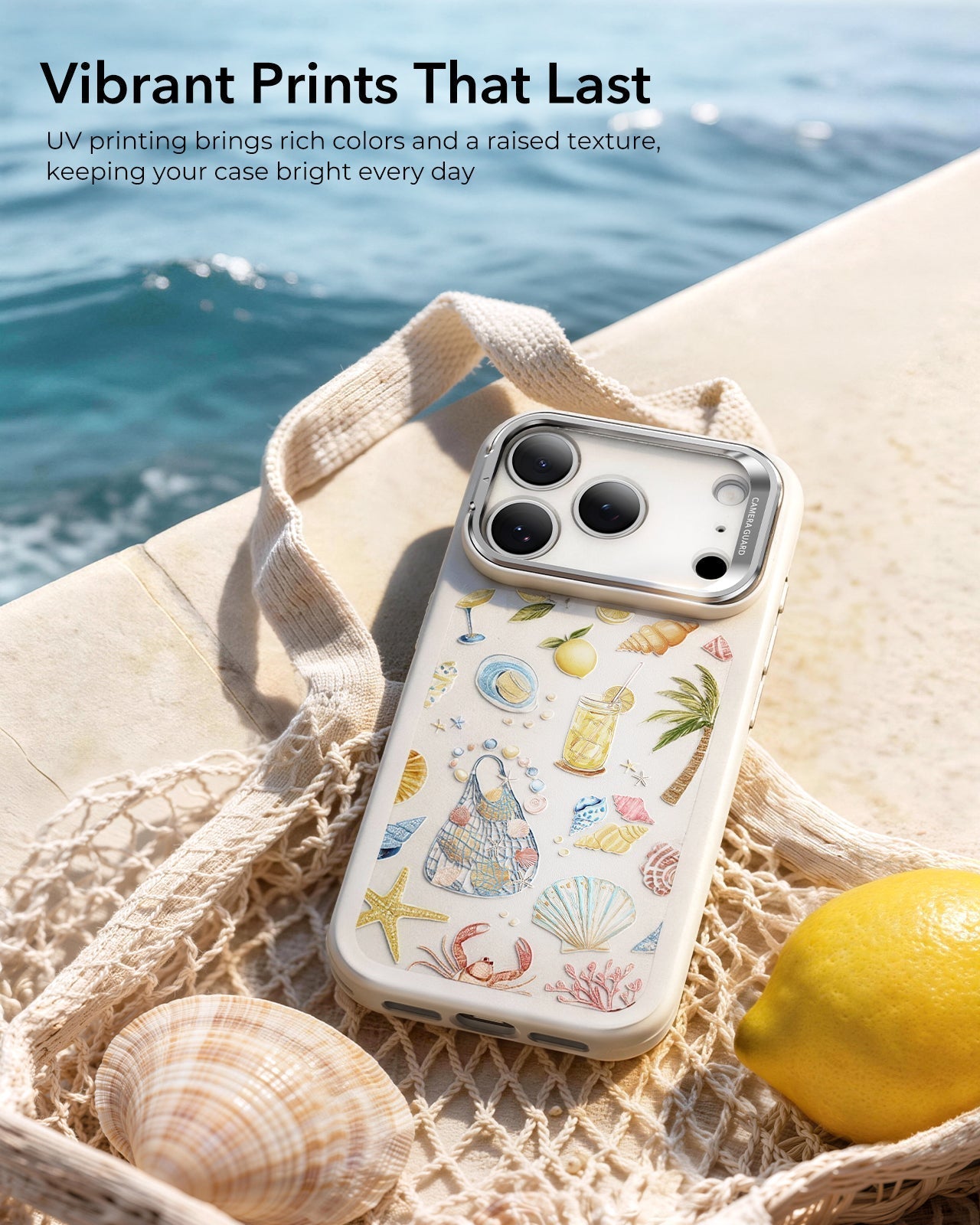 ESR White Ocean Shell iPhone 17 Pro Magsafe case with Stand Vibrant Prints That Last