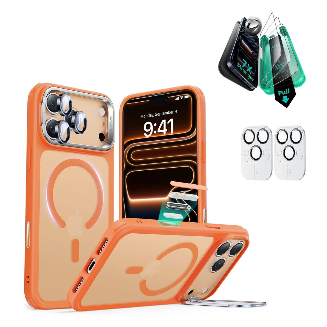 iPhone 17 Pro Classic Hybrid Magsafe Case Stand and Screen Protector Frosted Orange