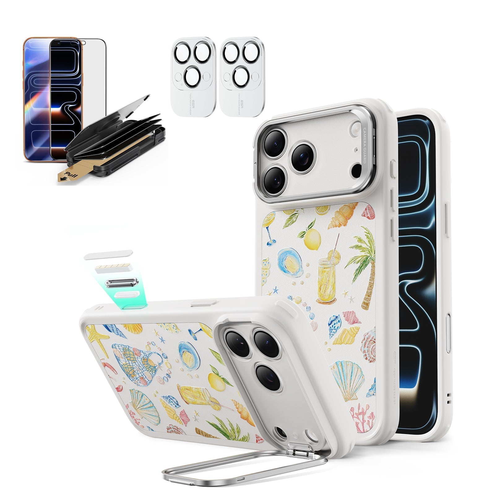Withe Shell iPhone 17 Pro Magsafe Case with Stand pair  Corning Glass Privacy Screen Protector