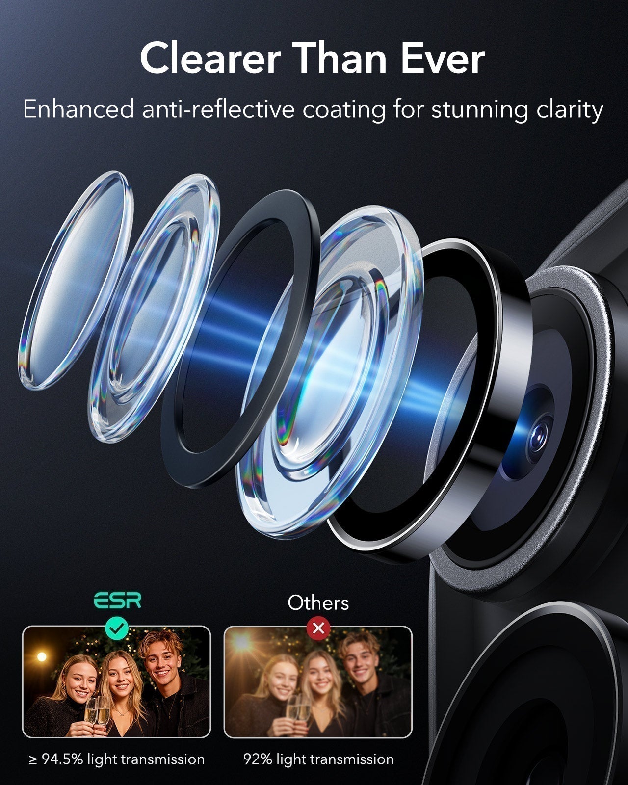 ESR iPhone 17 Pro Max Armorite Camera Lens Protector Black Clear