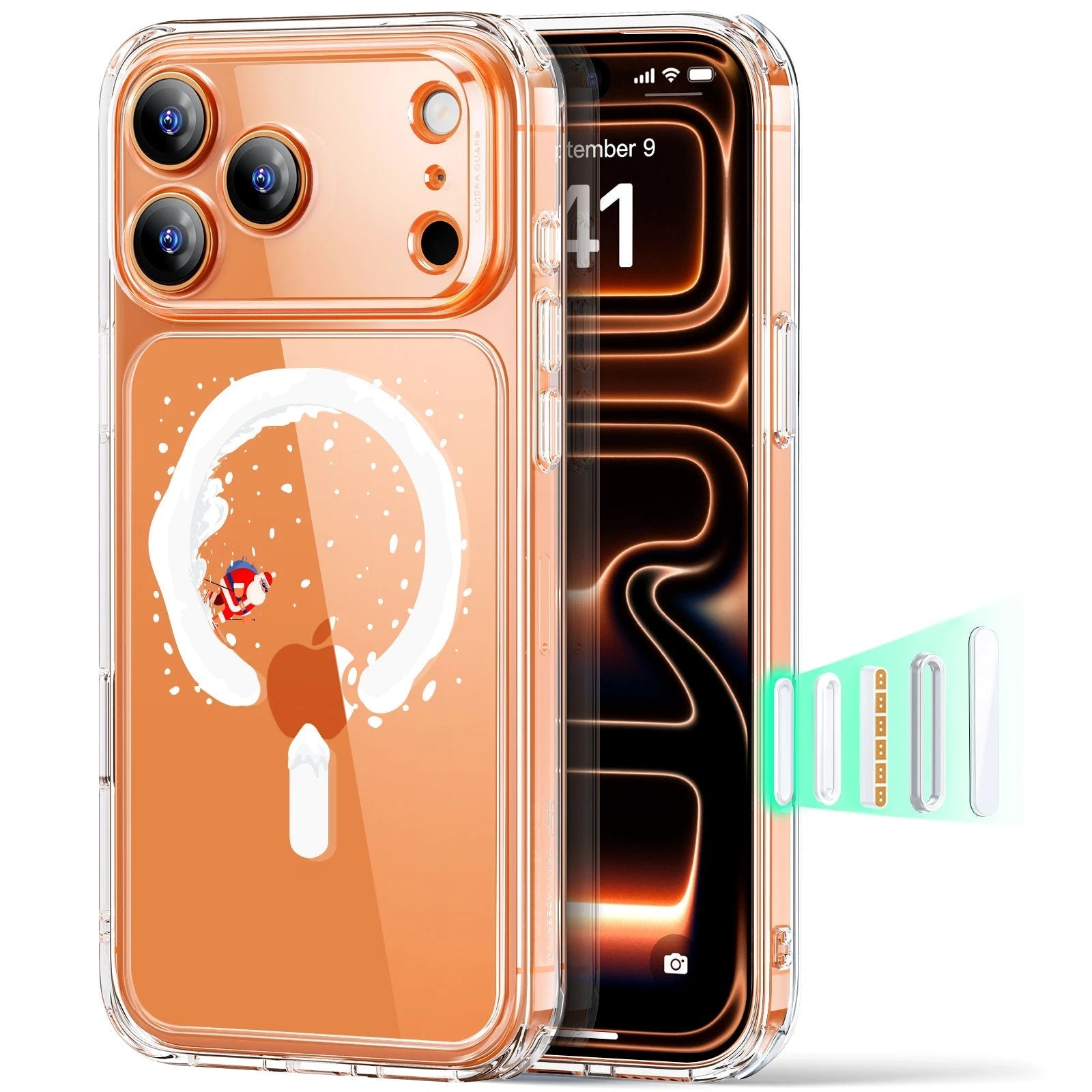 Print iPhone 17 Pro Magsafe Case Clear Christmas Santa Skater