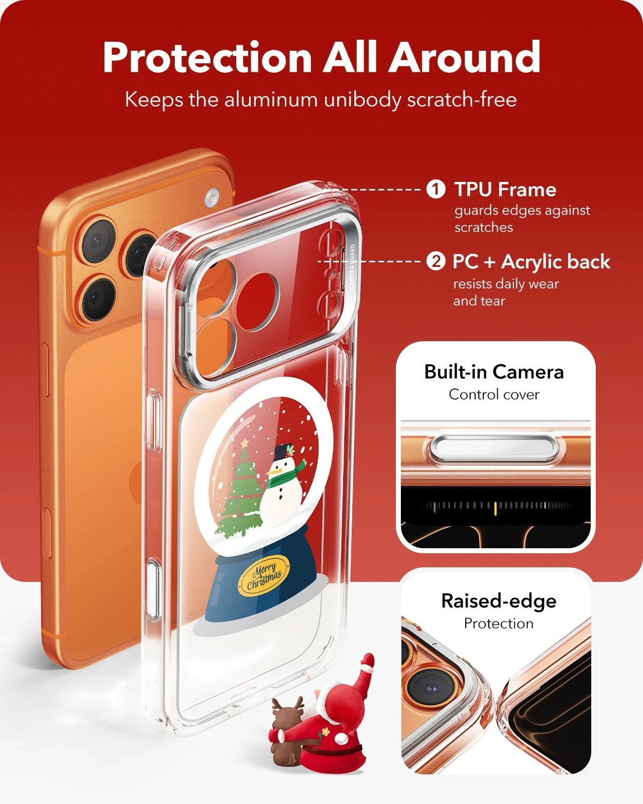 Print iPhone 17 Pro Magsafe Case with Stand Clear Christmas Snow Globe Protection All Around