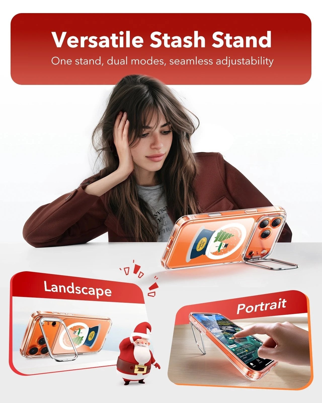 Print iPhone 17 Pro Magsafe Case with Stand Clear Christmas Snow Globe Versatile Stash Stand