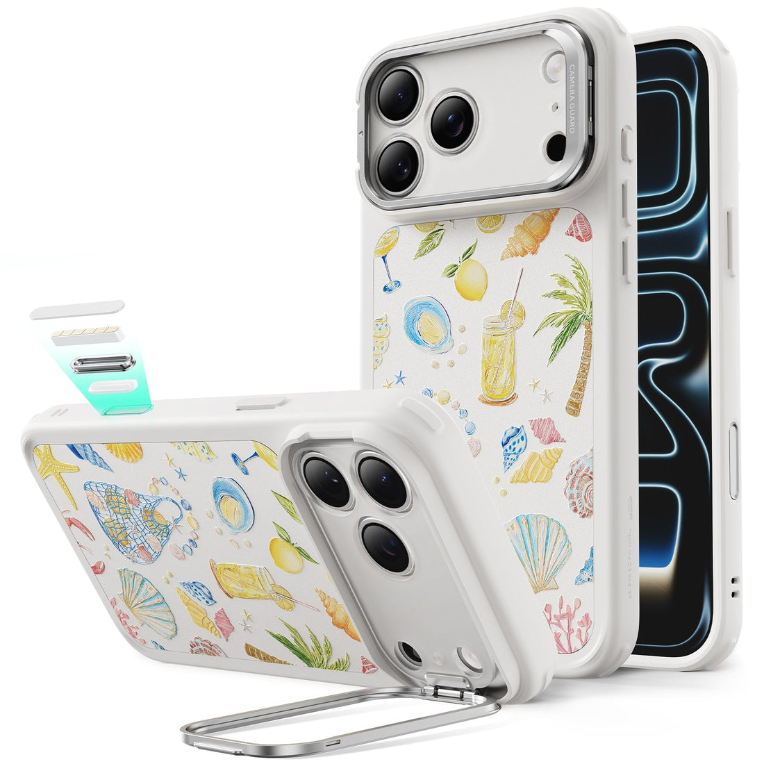 White Ocean Shell iPhone 17 Pro Magsafe case with Stand