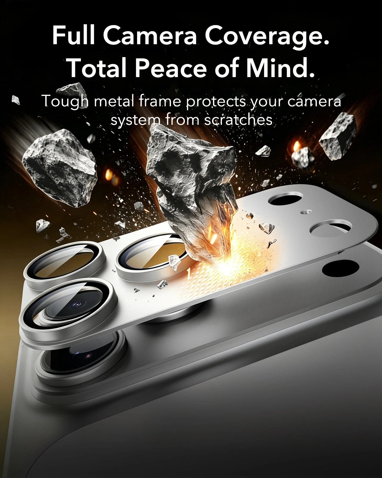 ESR iPhone 17 Pro Max Corning Glass Camera Lens Protector Silver Tough metal frame protects your camera system from scratches