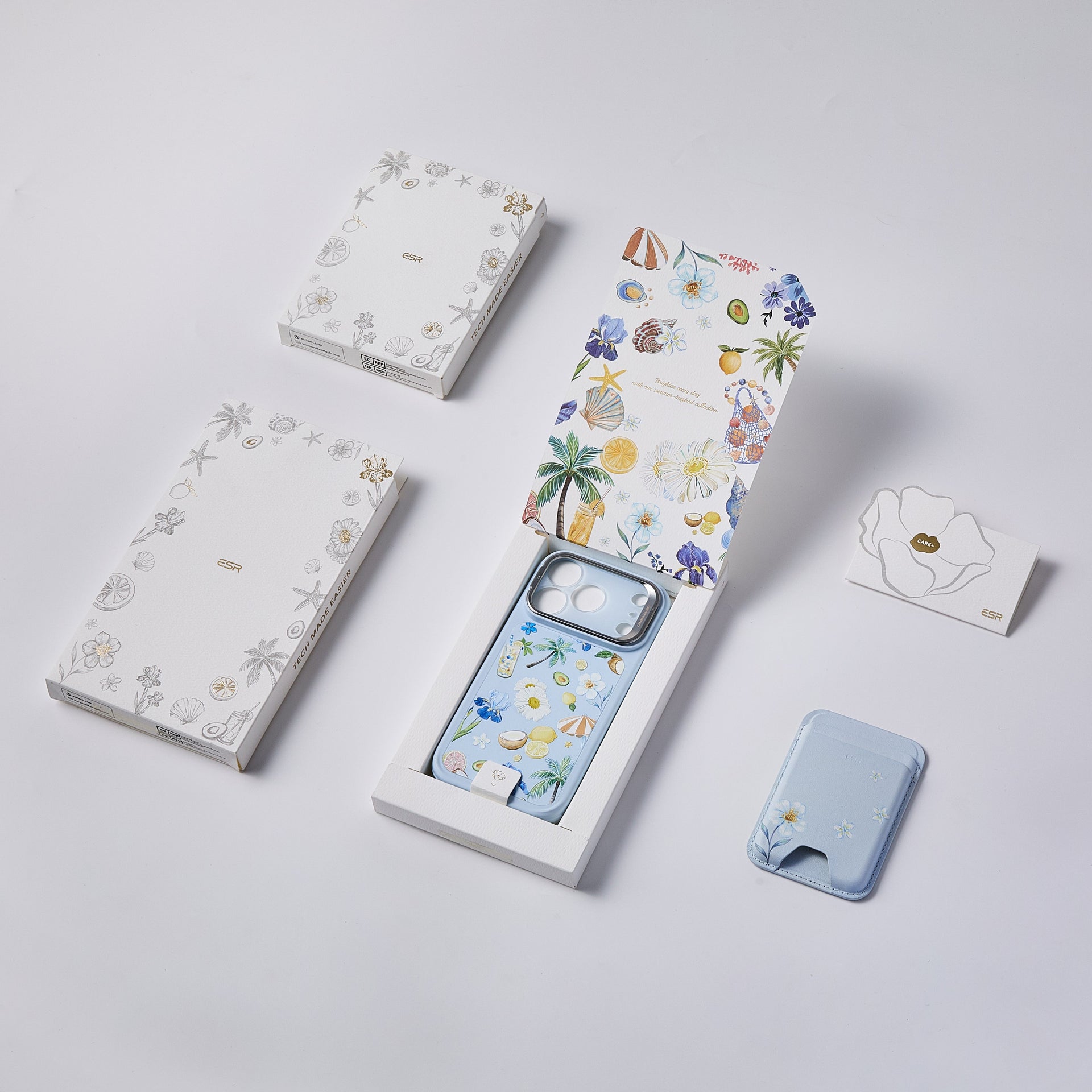 ESR Blue Floral iPone 17 Magsafe Case with Stand pair Slim MagSafe Wallet