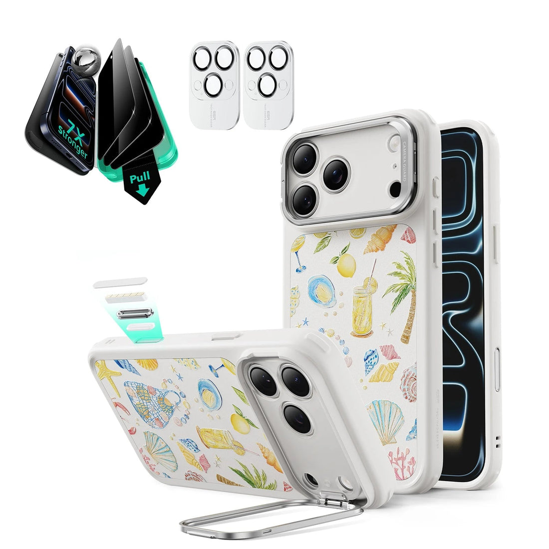 Withe Shell iPhone 17 Pro Max Magsafe Case with Stand pair  Armorite Tempered Glass Privacy Screen 