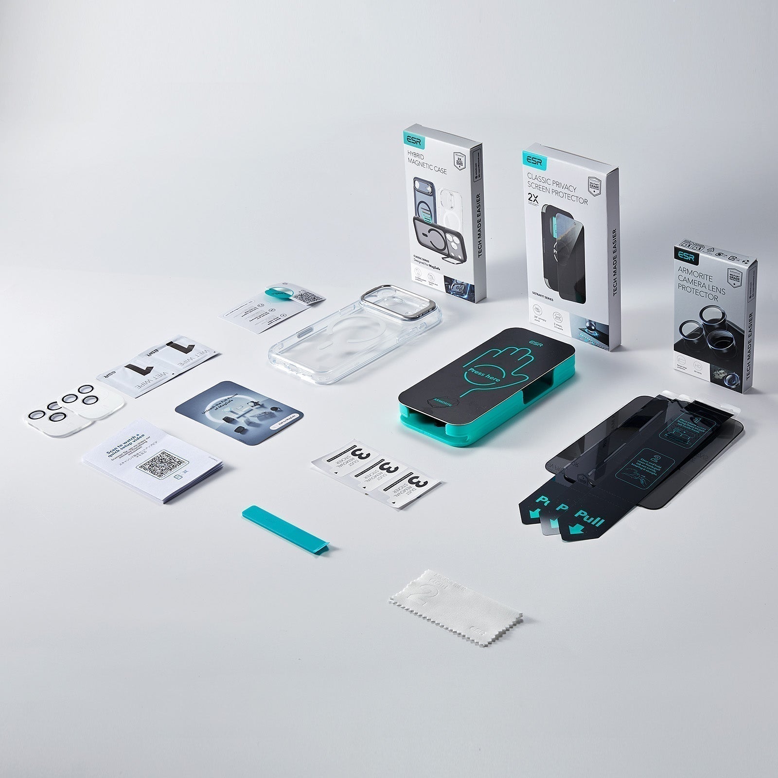 iPhone 17 Pro Max Bundle Classic Hybrid Magnetic Case (Camera Control, Stash Stand) and Armorite Privacy Screen Protector - Clear ESR ESR