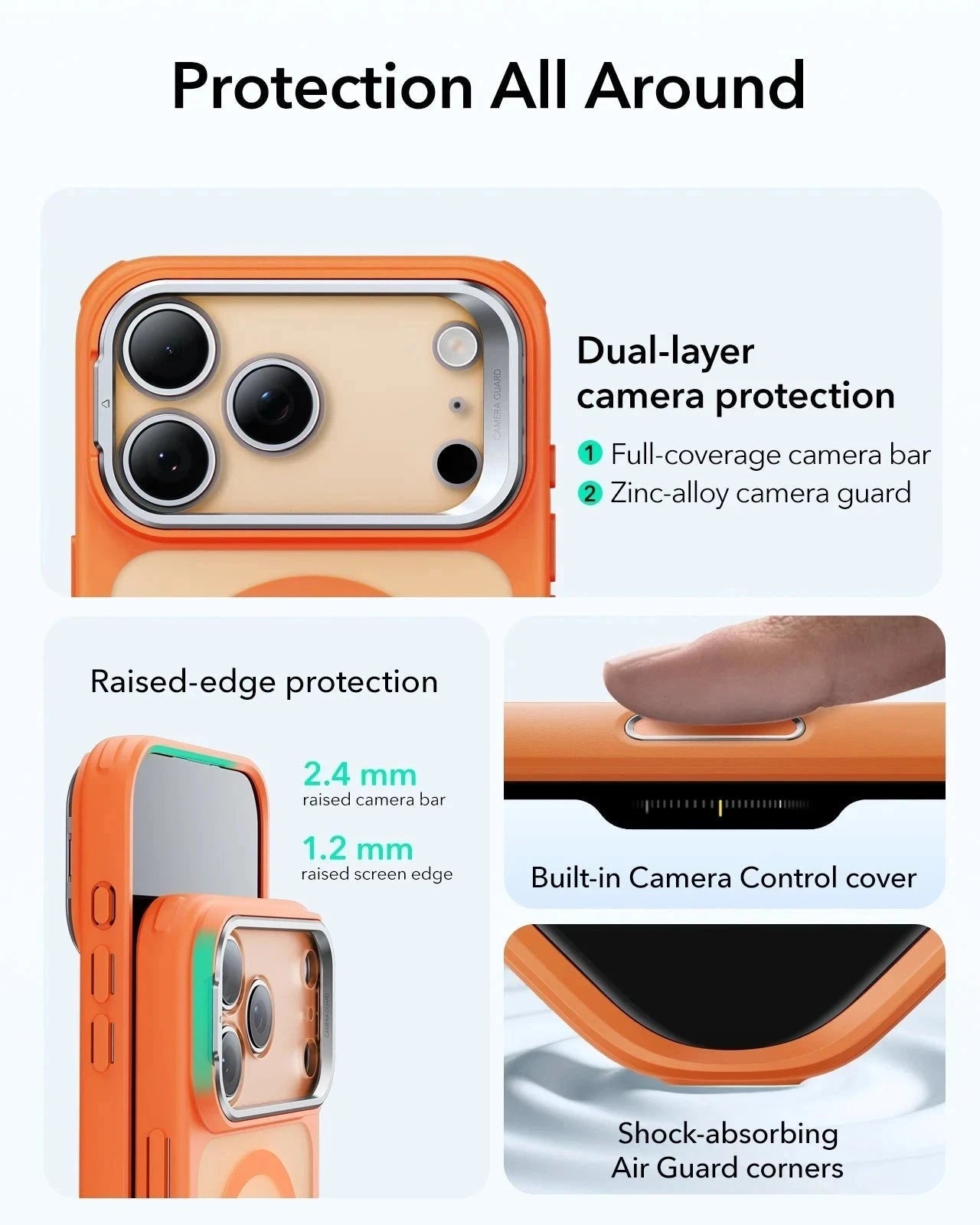 ESR iPhone 17 Pro Max Classic Hybrid Magsafe Case with Stand Camera Control Frosted Orange Raised Edge Protection