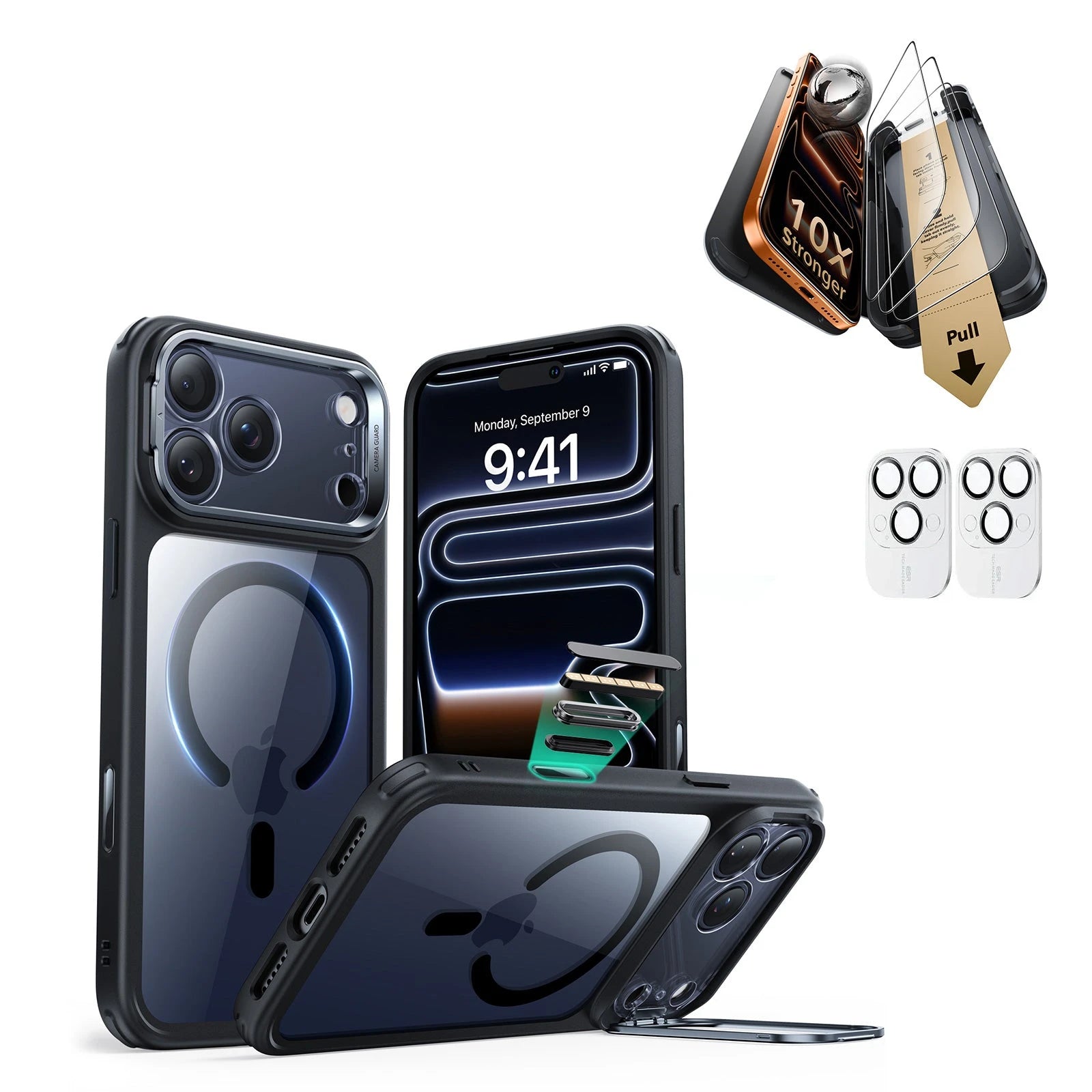 Coque Cle R Coque Clear Black pour iPhone 17 Pro Max et protection d'écran Corning ...