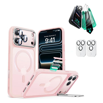 iPhone 17 Pro Max Classic Hybrid Magsafe Case Stand and Screen Protector Frosted Pink