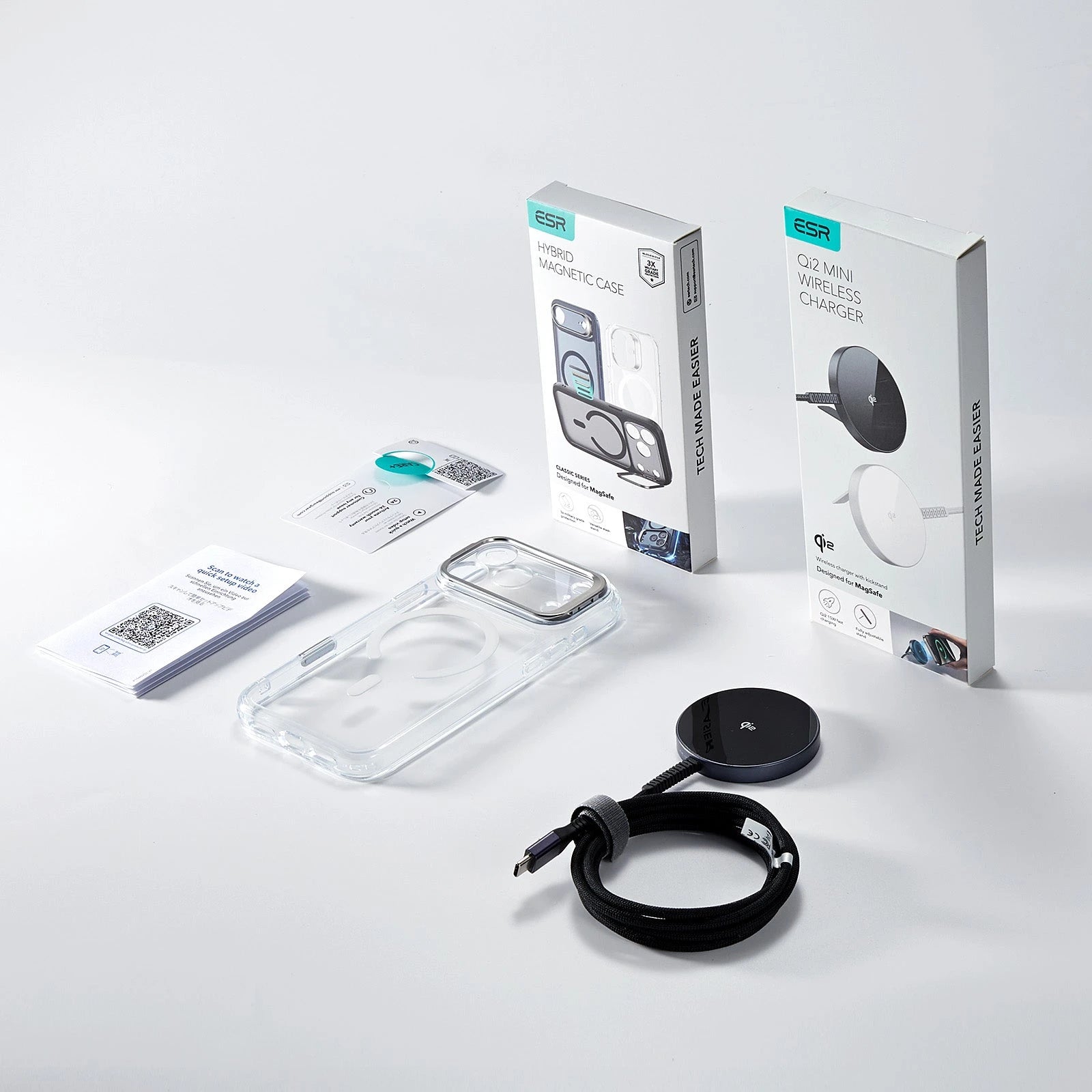 ESR iPhone 17 Magsafe Phone Case with Stand  and Qi2 Wireless Charger Clear