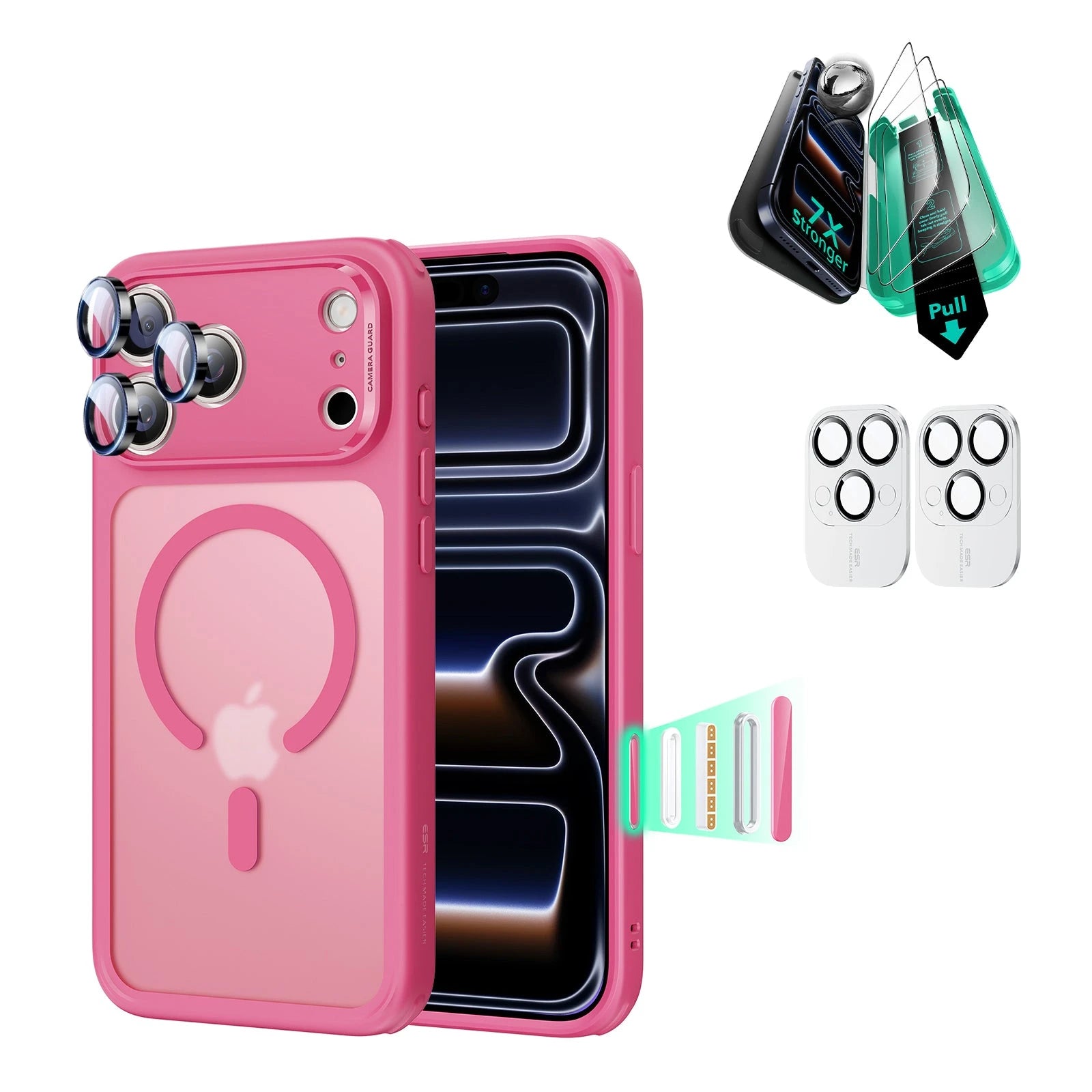 iPhone 17 Pro Max Classic Hybrid Magsafe Case with Screen Protector Bundle Frosted Pink