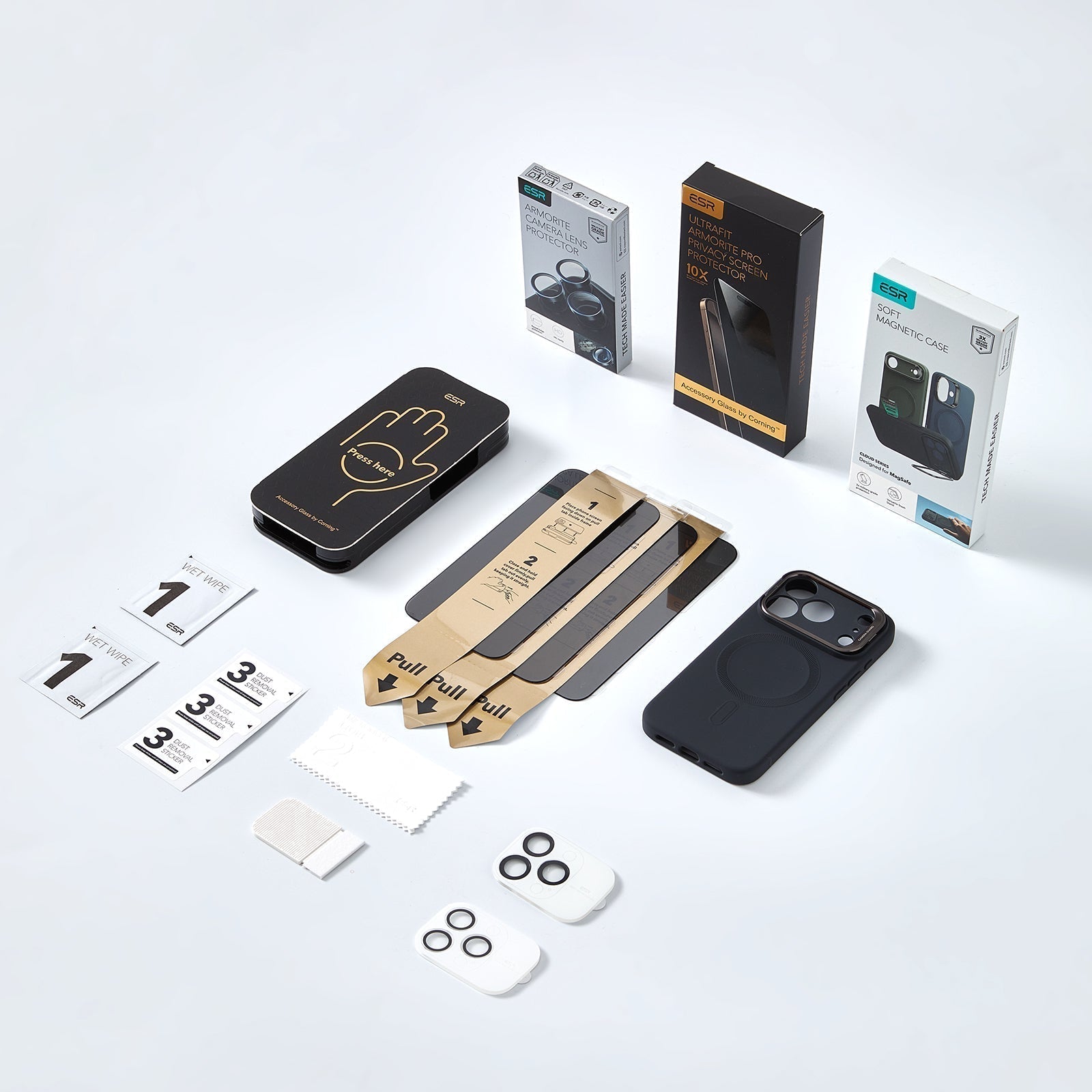 iPhone 17 Silicone Magsafe Case with Stand & Corning Glass Privacy Screen Protector set