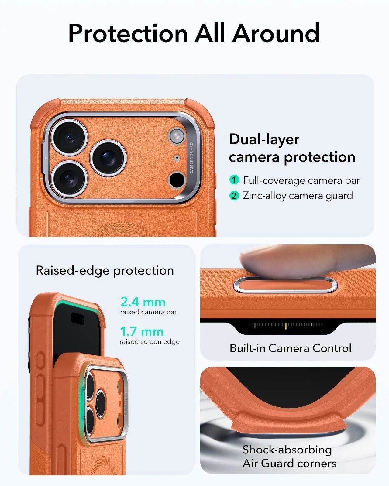ESR iPhone 17 Pro Max Cyber Tough Magsafe Case with Stand Orange Raised edge Protection