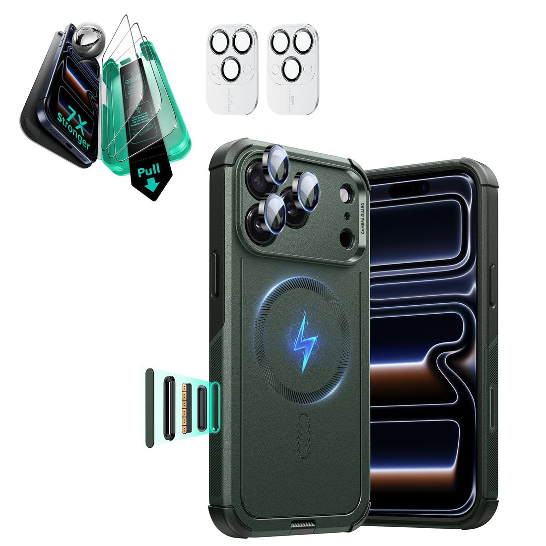 iPhone 17 Pro Max Cyber Tough Magsafe Case with Screen Protector Olive Green