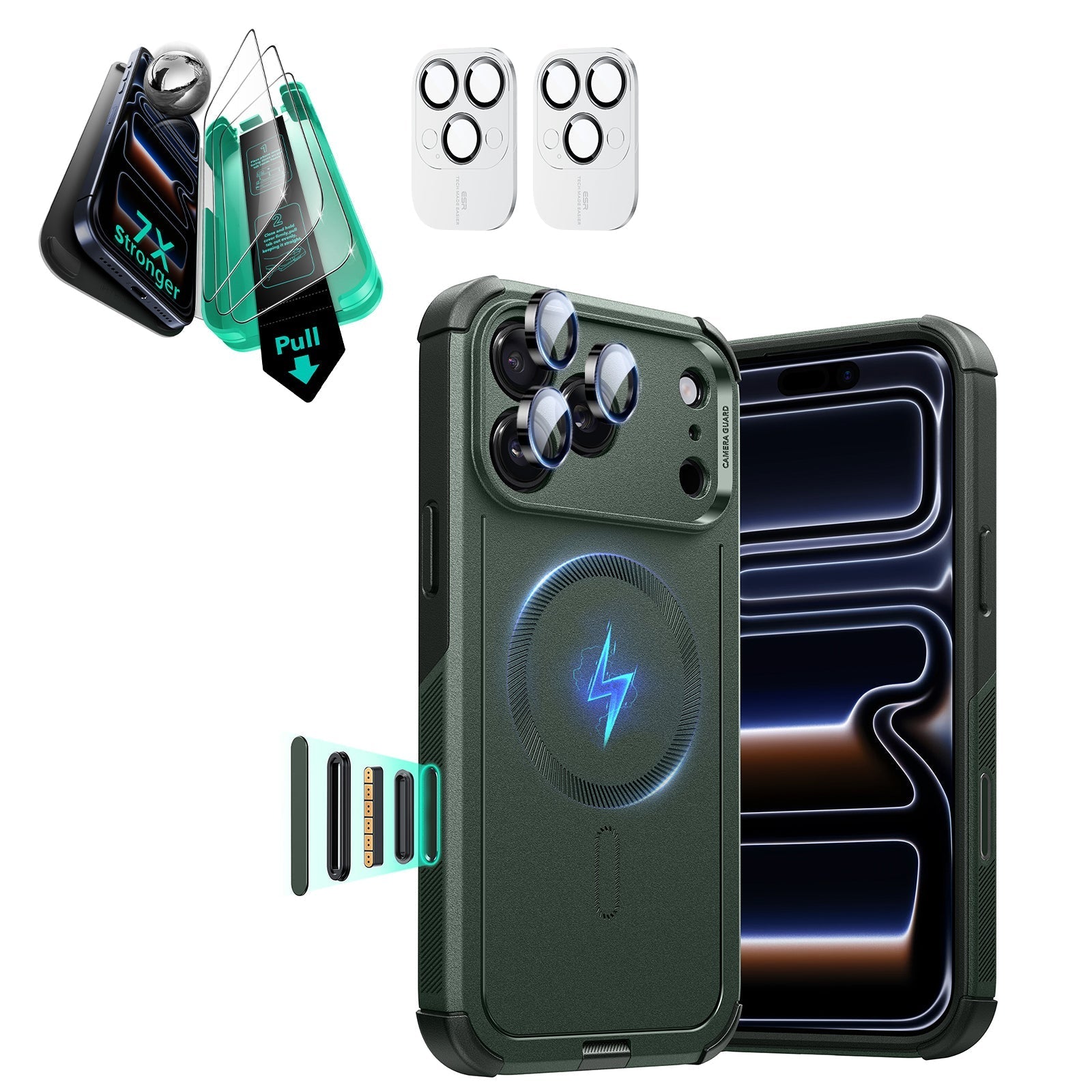 iPhone 17 Pro Max Cyber Tough Magsafe Case with Screen Protector Olive Green