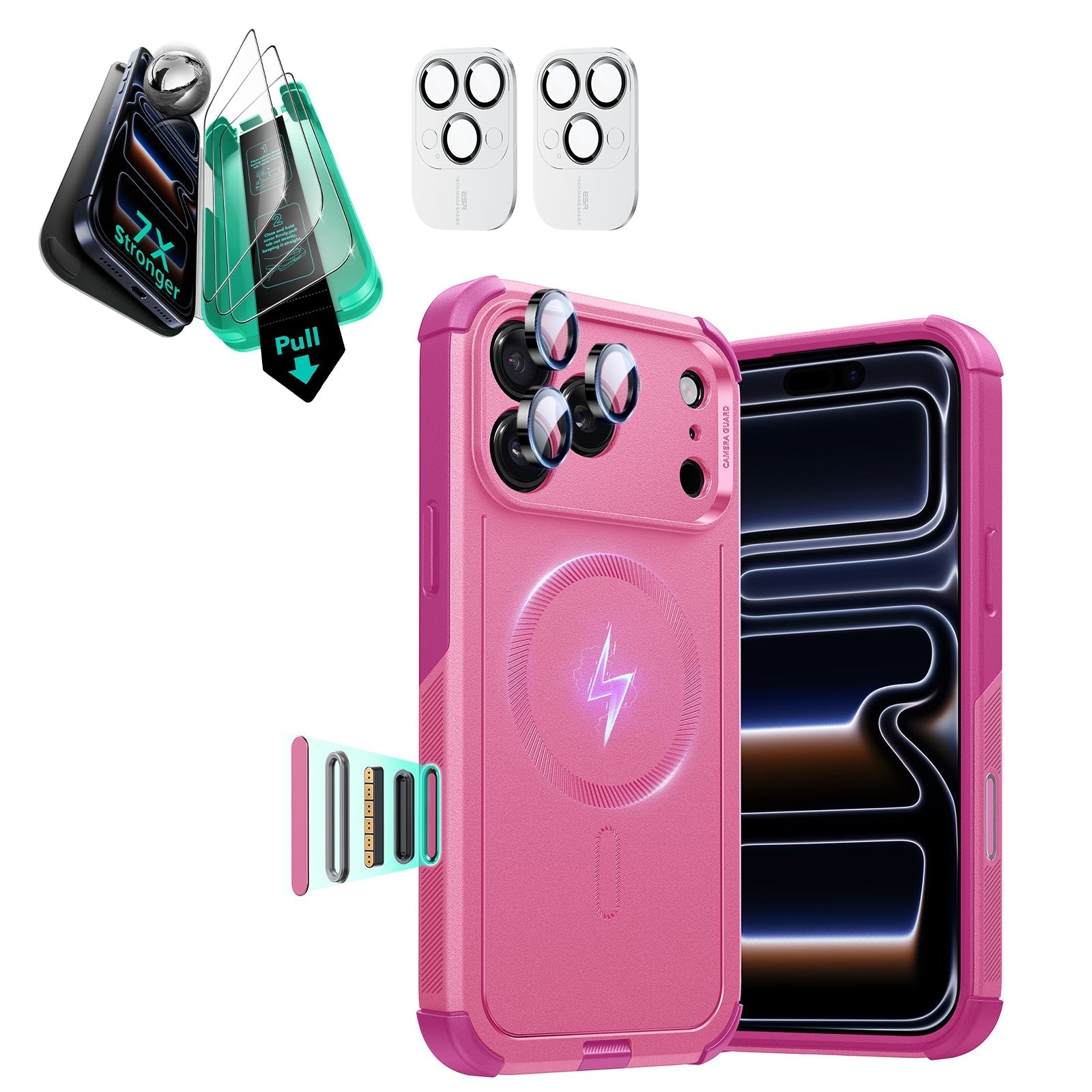 iPhone 17 Pro Max Cyber Tough Magsafe Case with Screen Protector Pink