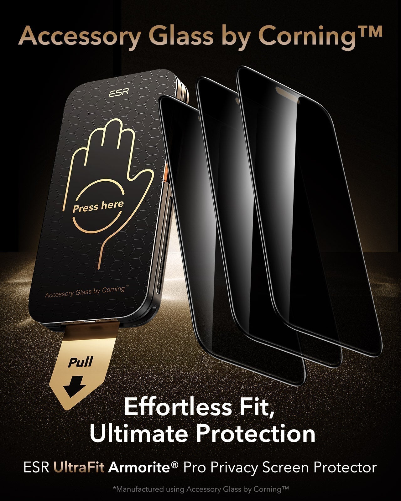 ESR iPhone 17 Pro Max Corning Glass Privacy Screen Protector effortless fit ultimate protection