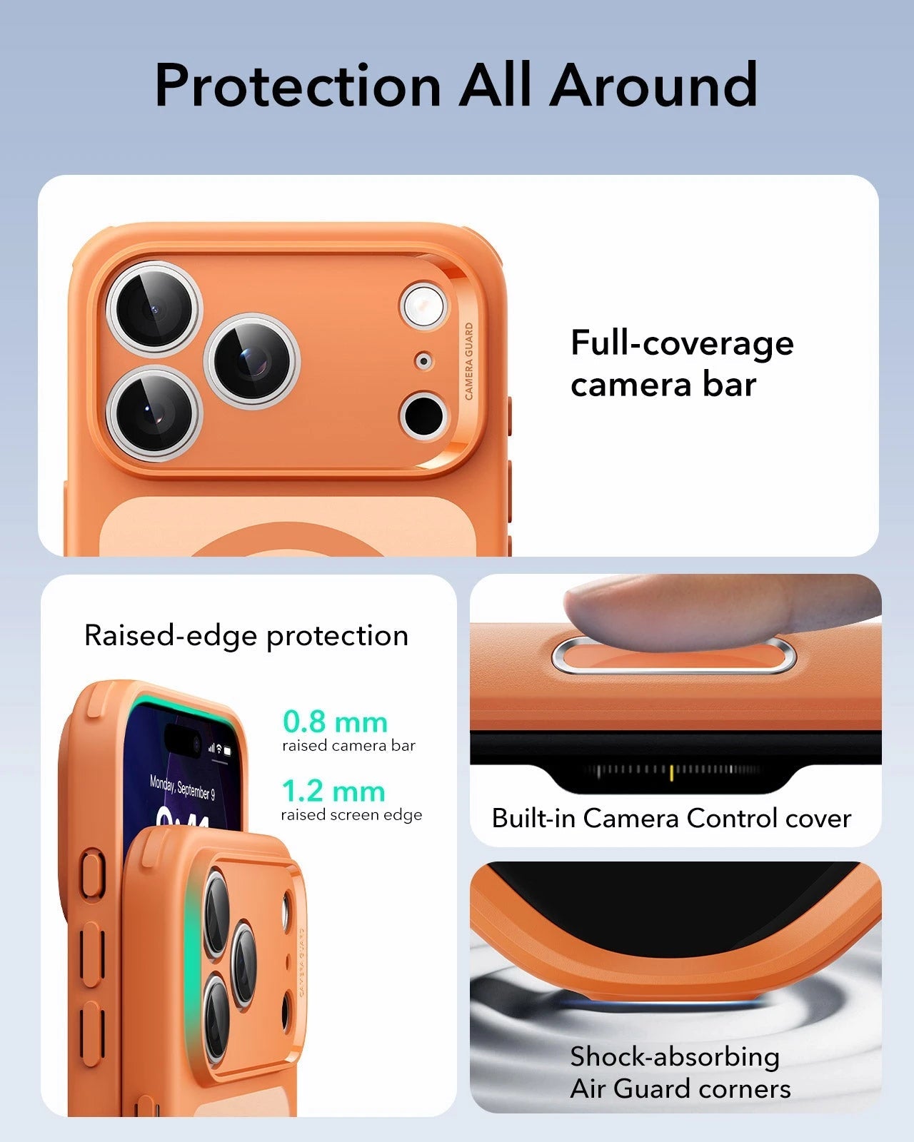 ESR iPhone 17 Pro Magsafe Case with Camera Control Frosted Orange Raised Edge Protection