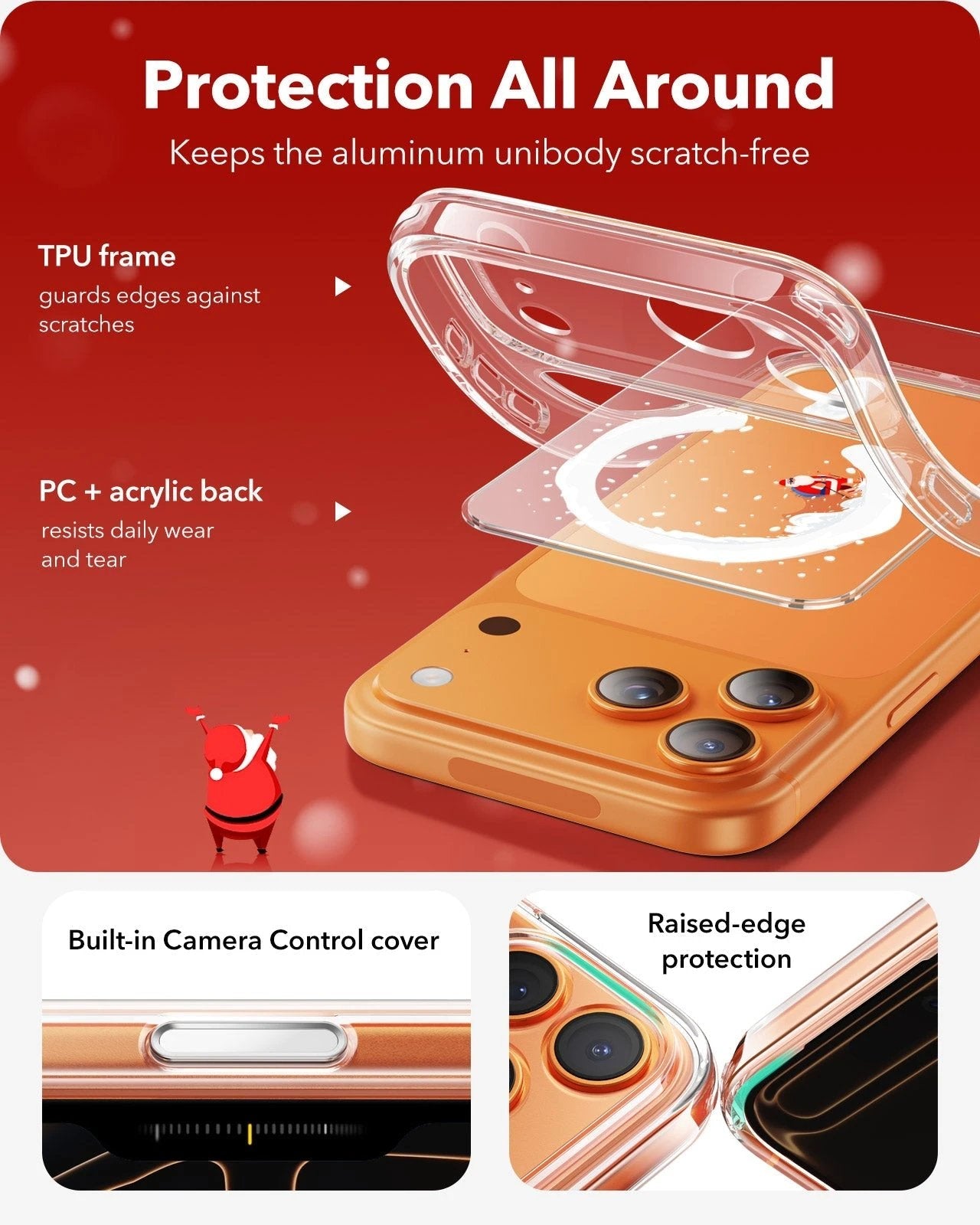 Print iPhone 17 Pro Max Magsafe Case Clear Christmas Santa Skater Protection All Around