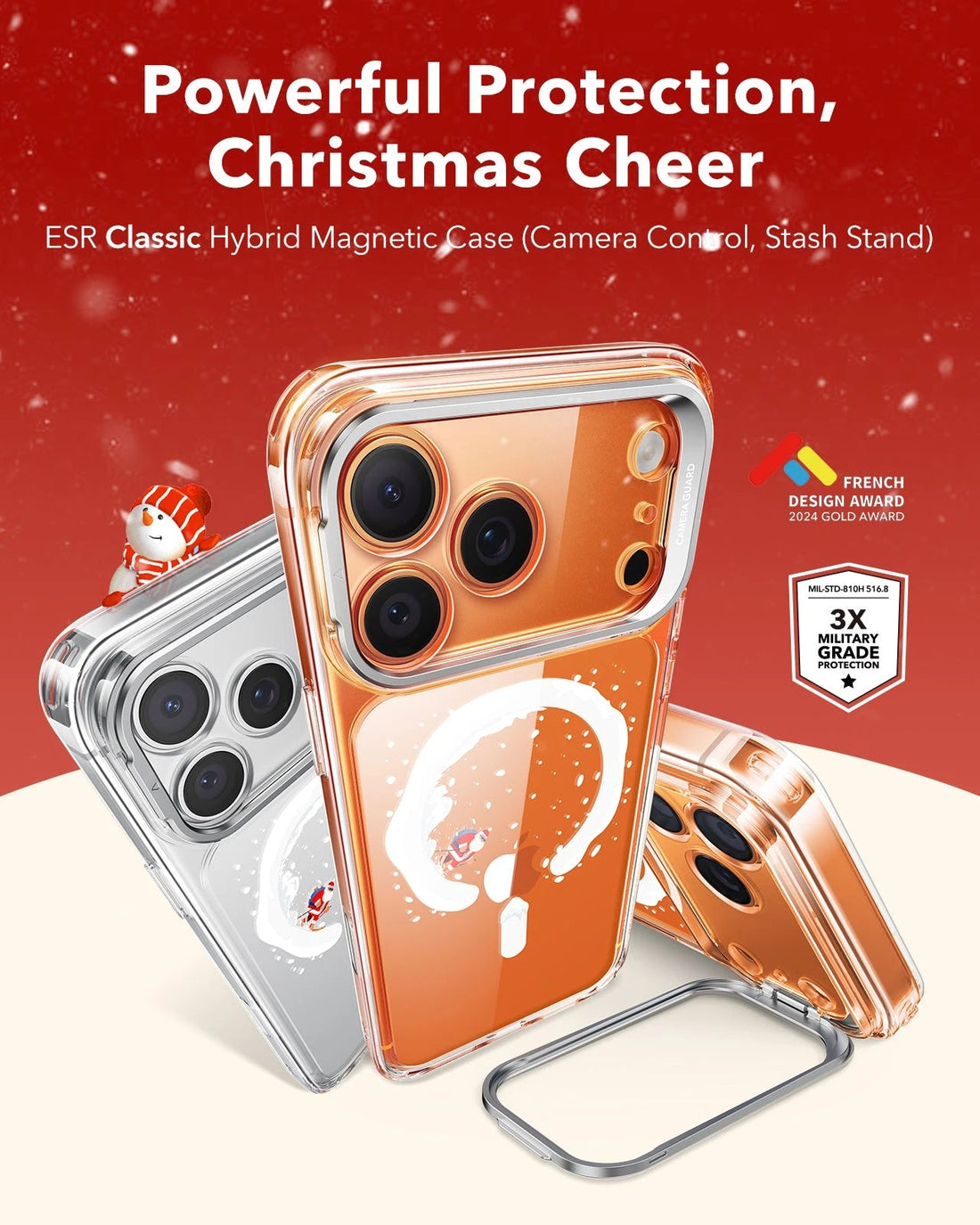 ESR Print iPhone 17 Pro Max Magsafe Case with Stand Clear Christmas Santa Skater Poweful Protection