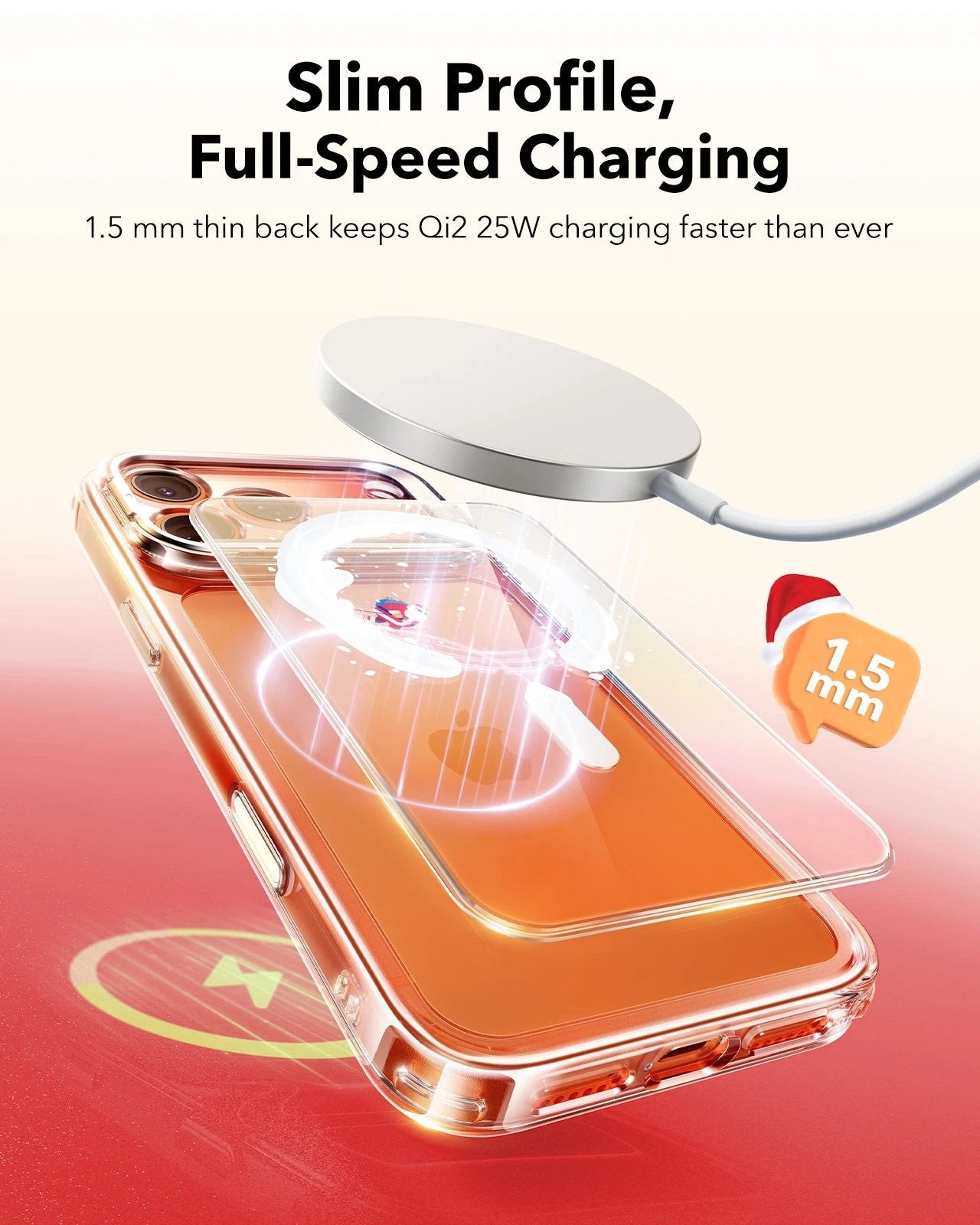 Print iPhone 17 Pro Max Magsafe Case with Stand Clear Christmas Santa Skater Qi2 Wireless Charging