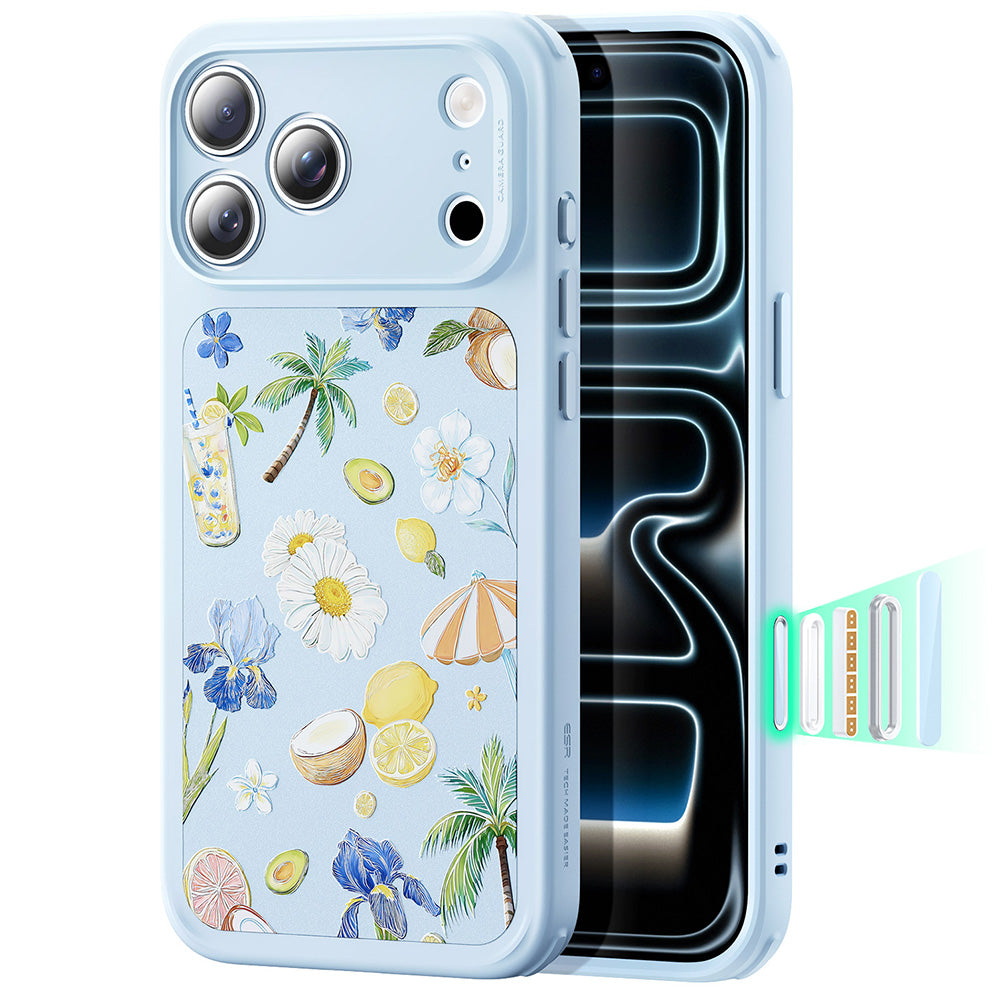 Blue Floral iPone 17 Pro Max Case compatible with Magsafe
