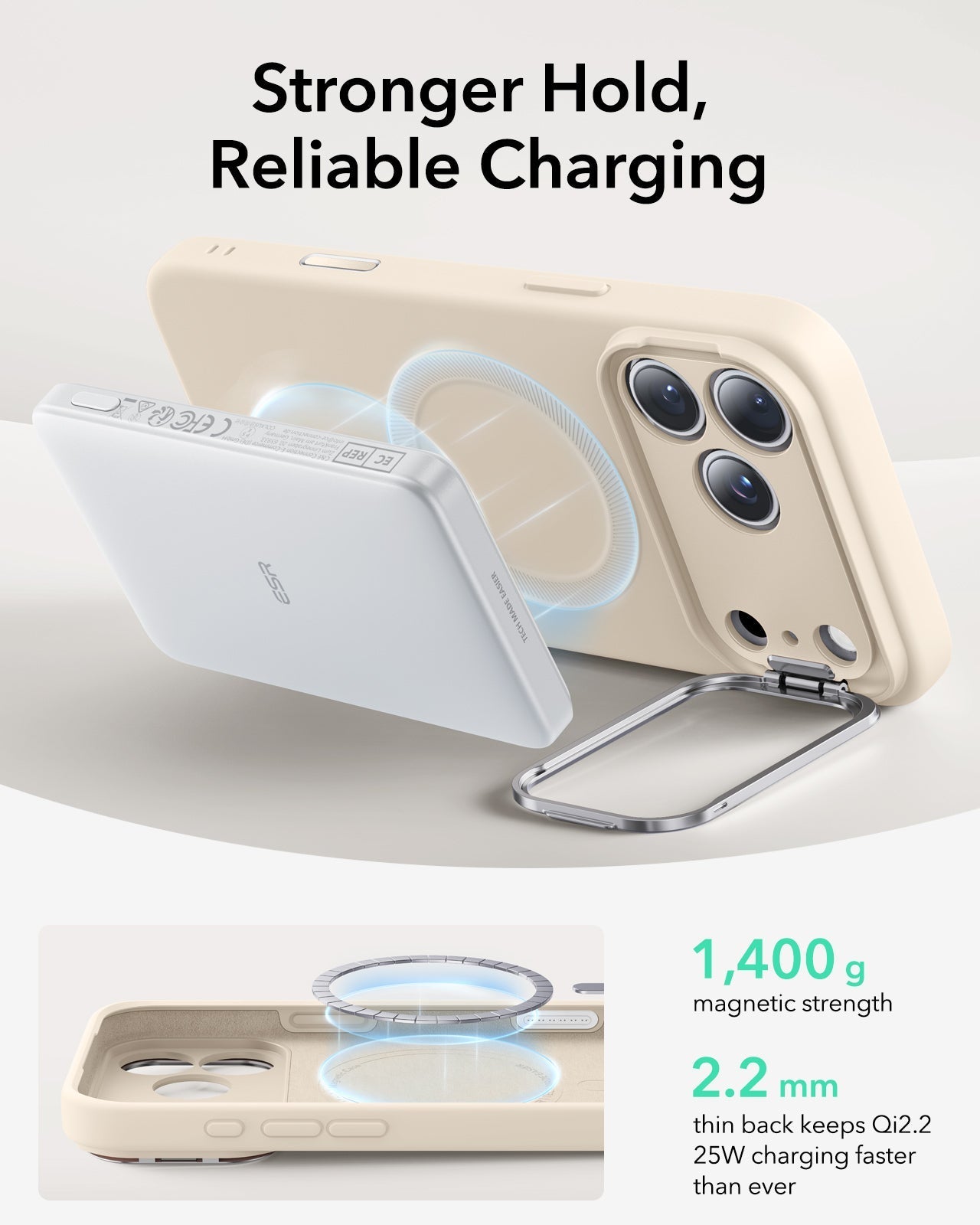 iPhone 17 Pro Max Cloud Soft Silicone Magsfae Case with Stand Light Tan Stronger Hold, Reliable Charging