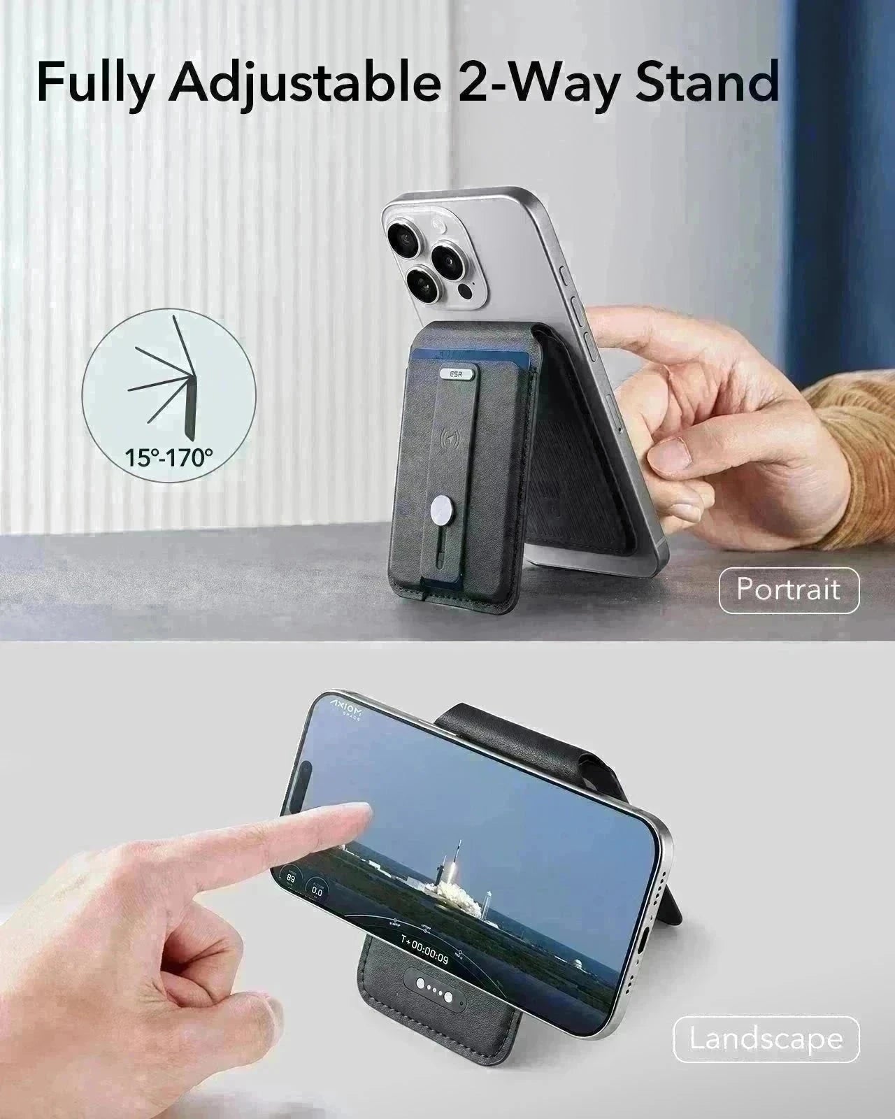 iPhone 17 Classic Hybrid Magsfae Case With Magsafe Wallet Clear Fully Adjustable 2-Way Stand