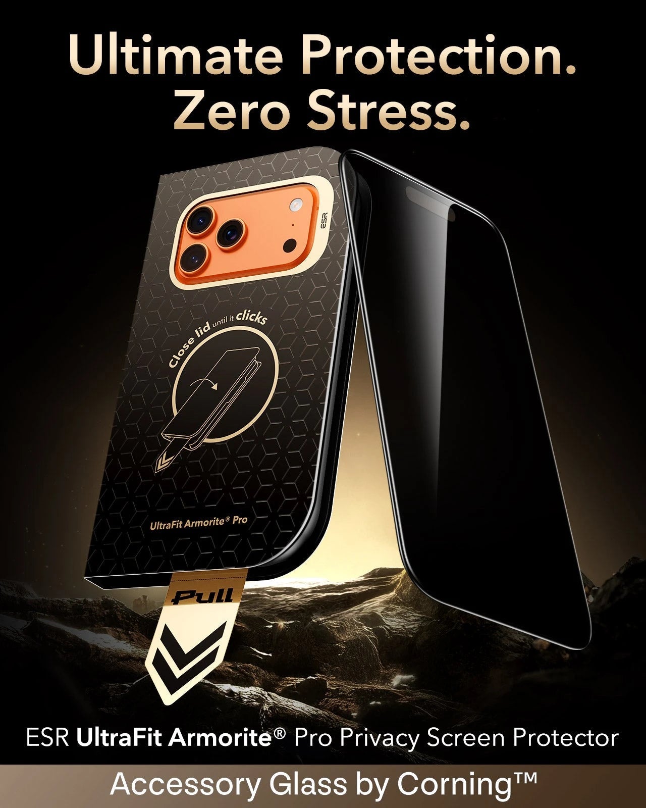 ESR iPhone 17 Pro Max Privacy Screen Protector with Corning Glass Ultimate Protection.  Zero Stress.