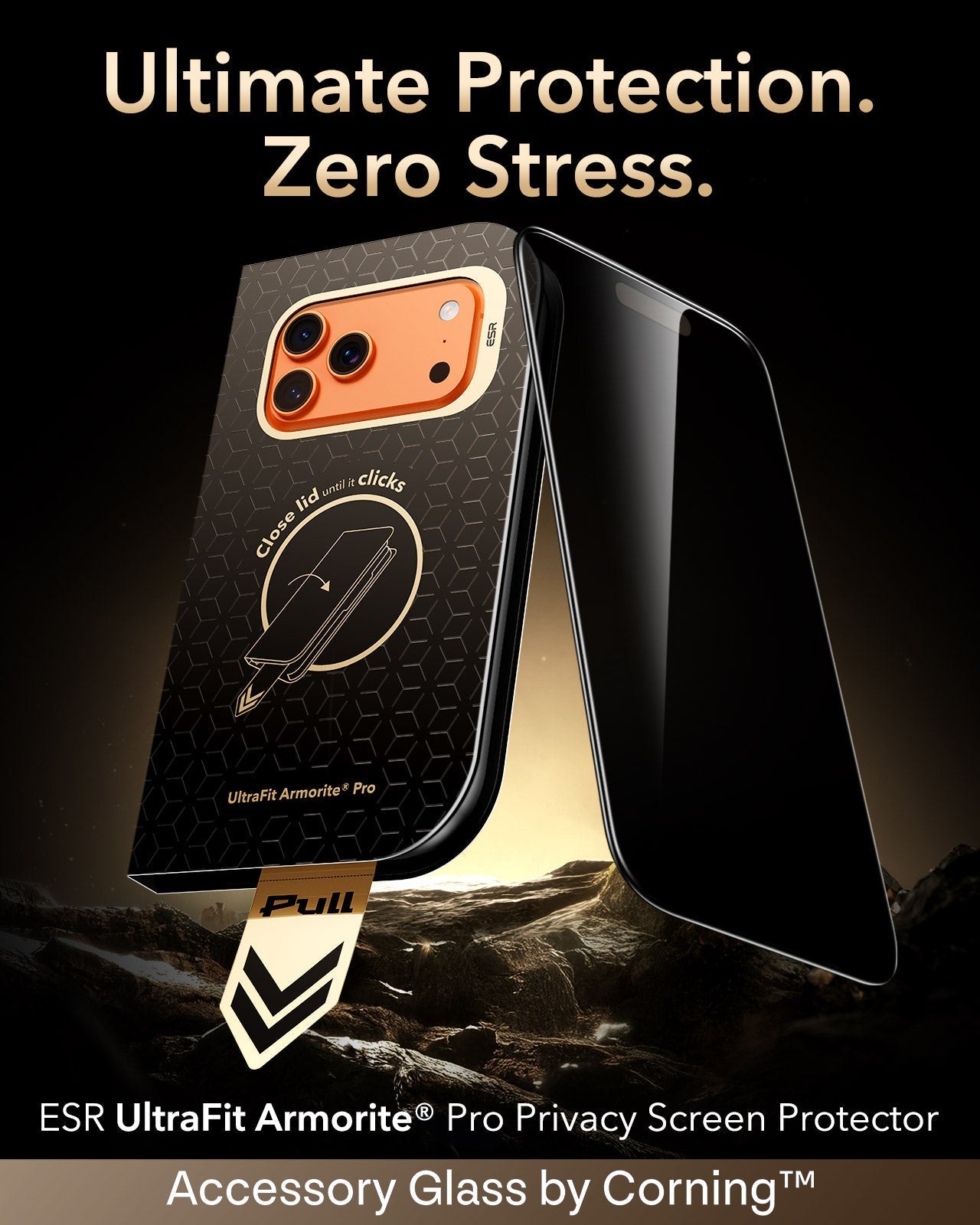 ESR iPhone 17 Pro Max Privacy Screen Protector with Corning Glass Ultimate Protection.  Zero Stress.