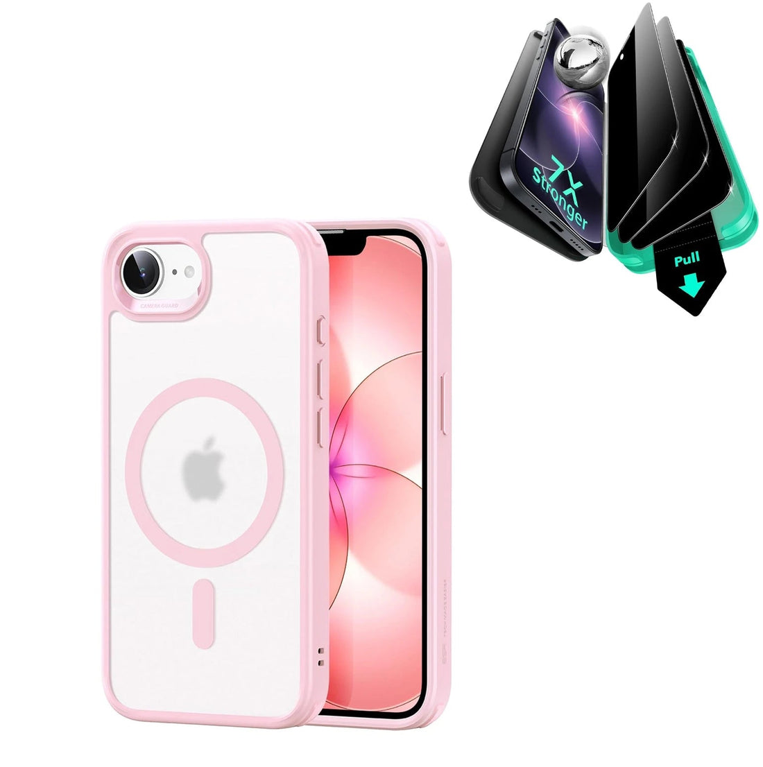 iPhone 17e Classic Hybrid Magsafe Case and Armorite Privacy Screen Protector Frosted Light Pink