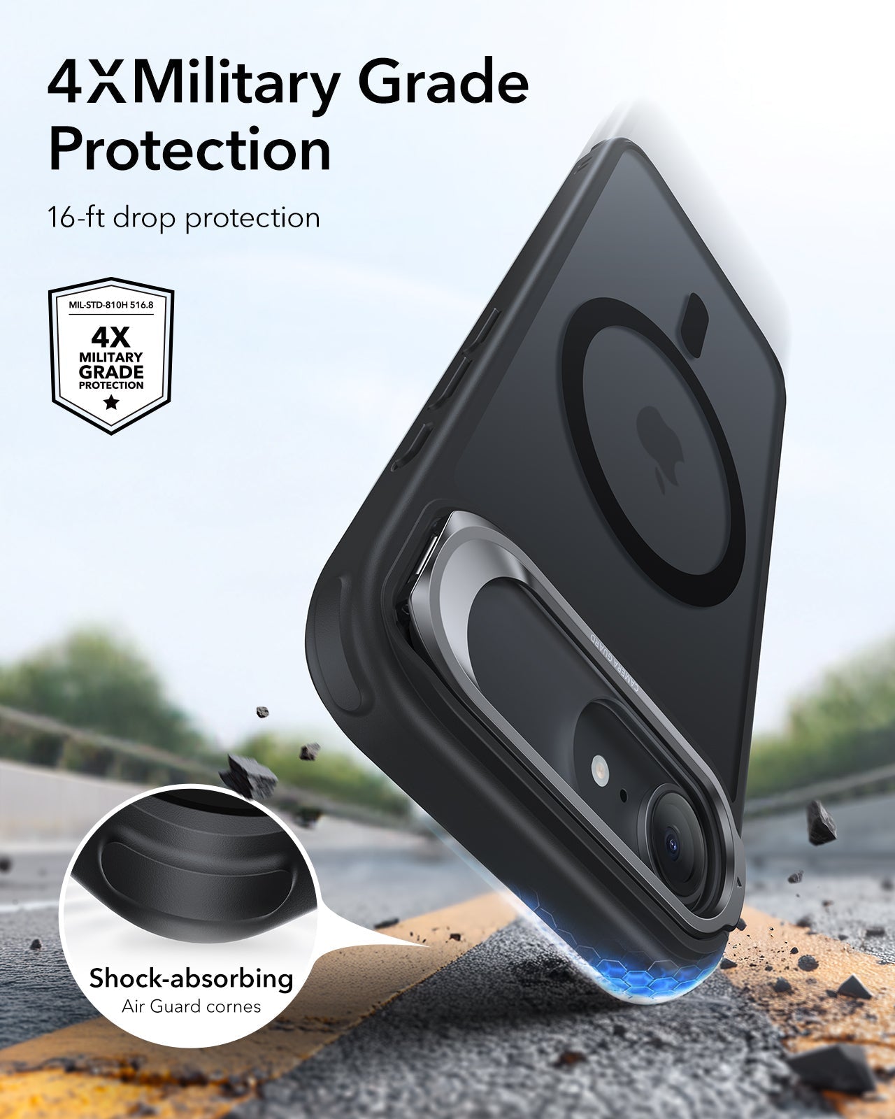 ESR iPhone 17 Classic Hybrid Magsafe Case with Stand Frosted Black 4X Military-Grade Protection