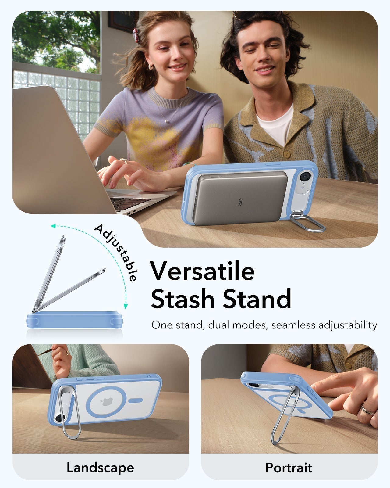 ESR  iPhone 17e Classic Hybrid Magsafe Case with Stand Frosted Light Blue Versatile Stash Stand