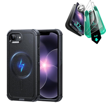 iPhone 17e Cyber Tough Magsafe Case with Armorite Temepered Glass Screen Protector Black