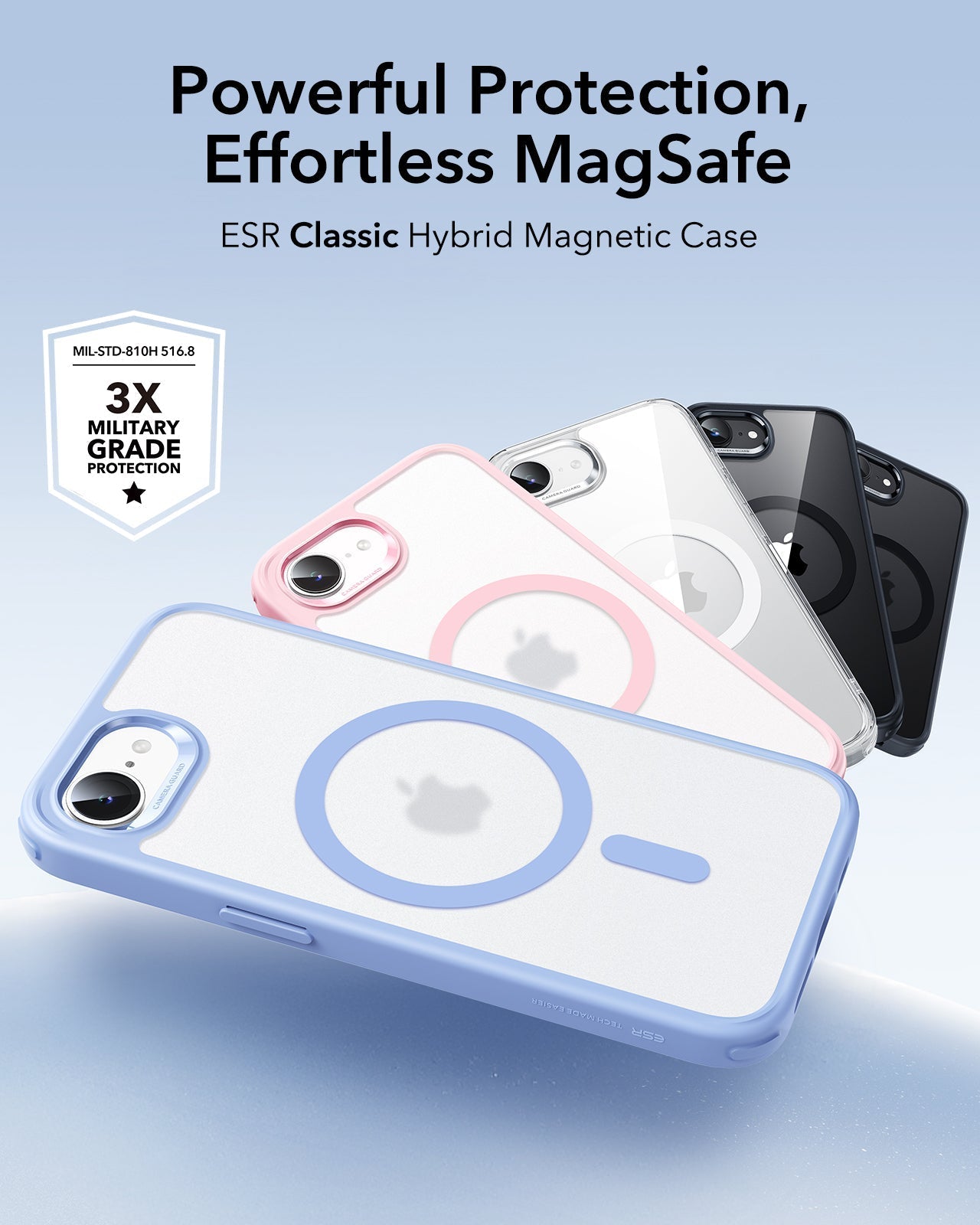 ESR iPhone 17e Classic Hybrid Magsafe Case Frosrted Light Pink Powerful Protection Effortless MagSafe