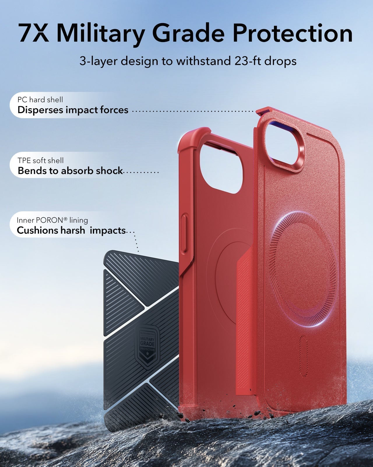 ESR iPhone 17e Cyber Tough Magnetic Case Red 7X Military-Grade Protection